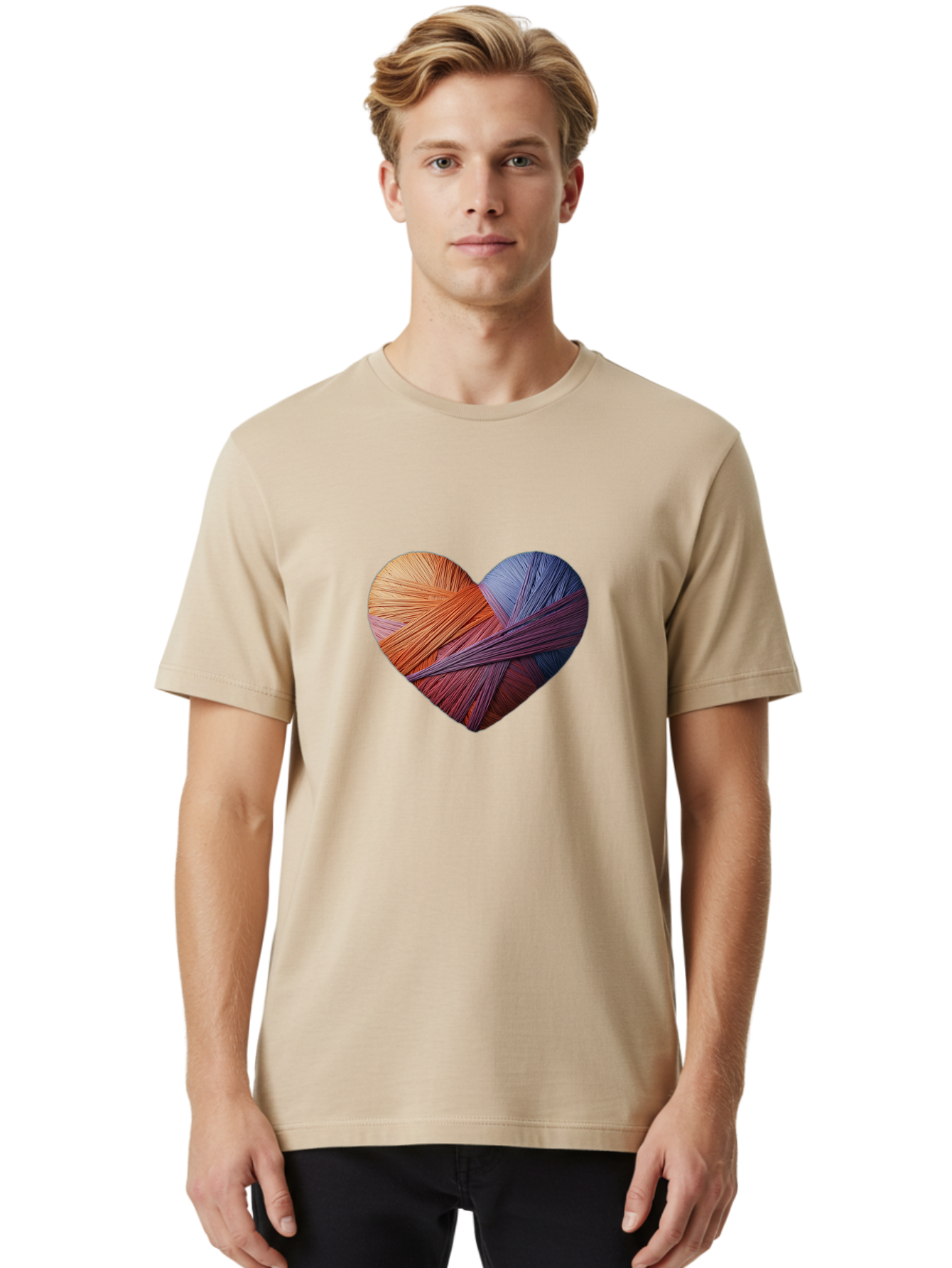 Heart Men'S Graphic Tee, 100% Cotton, Comfortable Casual Summer Wear, Machine Washable, Heart-Shaped Twine, Colorful Threads, Vibrant Colors, Twine Art, Heart Design, Handmade Craft, Creative Expression, Artistic, Yarn, Knitting Bae202