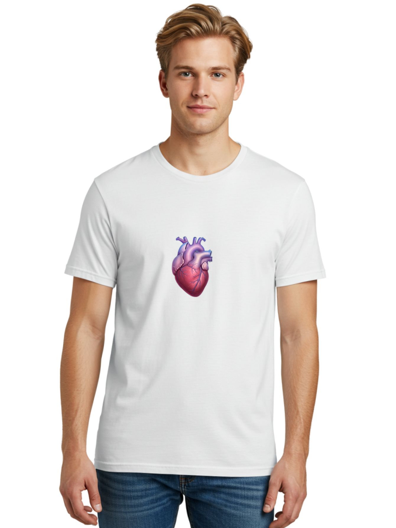 Human-Heart Men'S Graphic Tee, 100% Cotton, Comfortable Casual Summer Wear, Machine Washable, Human Heart, Anatomical Illustration, Medical Art, Cardiology, Heart Anatomy, Vital Organ, Detailed Drawing Bae204
