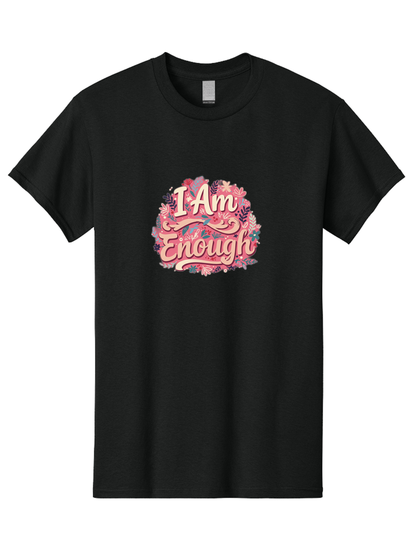 I-Am-Enough-1 Men'S Graphic Tee, 100% Cotton, Comfortable Casual Summer Wear, Machine Washable, Motivational Quote, Affirmation, Floral Design, Feminine Typography, Empowerment, Self-Love, Pink Flowers, Inspirational Art, Positive Thinking, Bae205