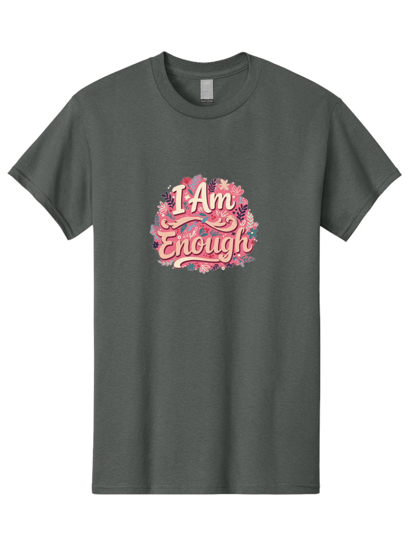 I-Am-Enough-1 Men'S Graphic Tee, 100% Cotton, Comfortable Casual Summer Wear, Machine Washable, Motivational Quote, Affirmation, Floral Design, Feminine Typography, Empowerment, Self-Love, Pink Flowers, Inspirational Art, Positive Thinking, Bae205