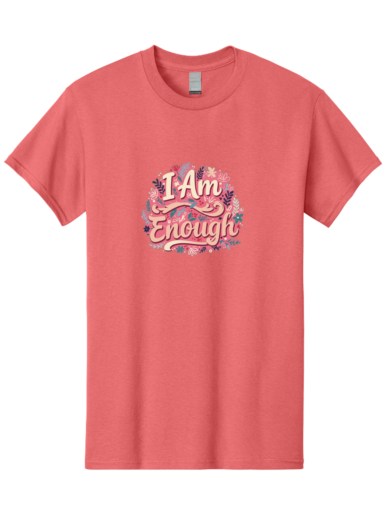 I-Am-Enough-1 Men'S Graphic Tee, 100% Cotton, Comfortable Casual Summer Wear, Machine Washable, Motivational Quote, Affirmation, Floral Design, Feminine Typography, Empowerment, Self-Love, Pink Flowers, Inspirational Art, Positive Thinking, Bae205
