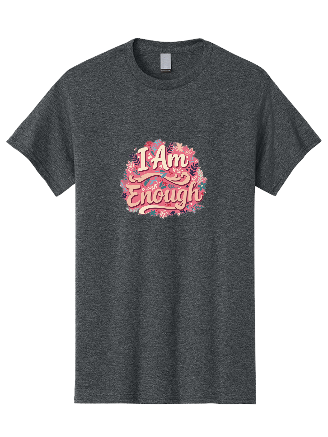 I-Am-Enough-1 Men'S Graphic Tee, 100% Cotton, Comfortable Casual Summer Wear, Machine Washable, Motivational Quote, Affirmation, Floral Design, Feminine Typography, Empowerment, Self-Love, Pink Flowers, Inspirational Art, Positive Thinking, Bae205