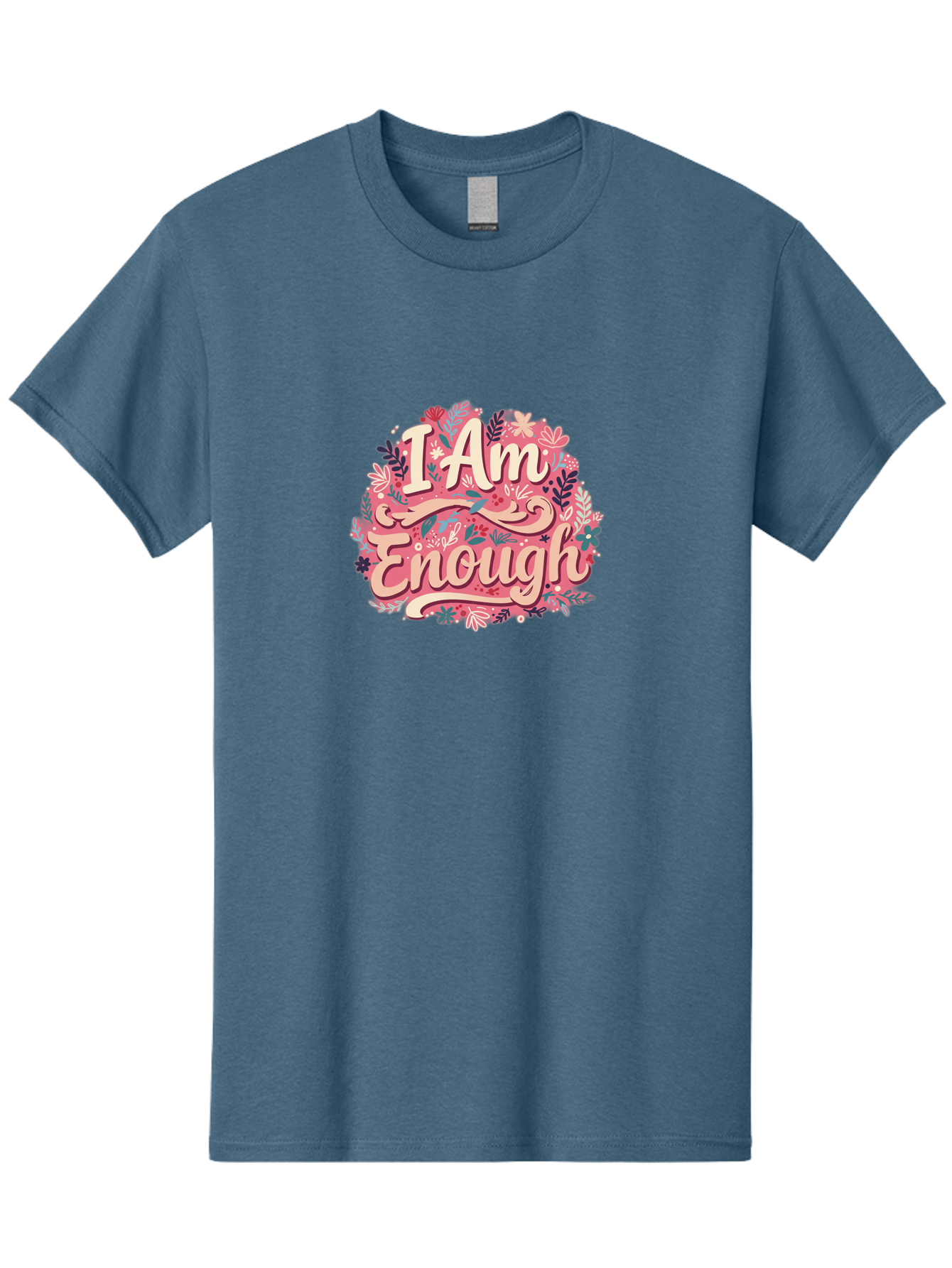 I-Am-Enough-1 Men'S Graphic Tee, 100% Cotton, Comfortable Casual Summer Wear, Machine Washable, Motivational Quote, Affirmation, Floral Design, Feminine Typography, Empowerment, Self-Love, Pink Flowers, Inspirational Art, Positive Thinking, Bae205