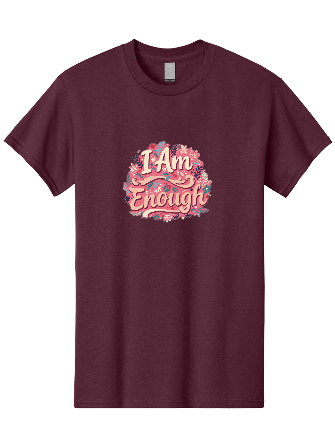 I-Am-Enough-1 Men'S Graphic Tee, 100% Cotton, Comfortable Casual Summer Wear, Machine Washable, Motivational Quote, Affirmation, Floral Design, Feminine Typography, Empowerment, Self-Love, Pink Flowers, Inspirational Art, Positive Thinking, Bae205