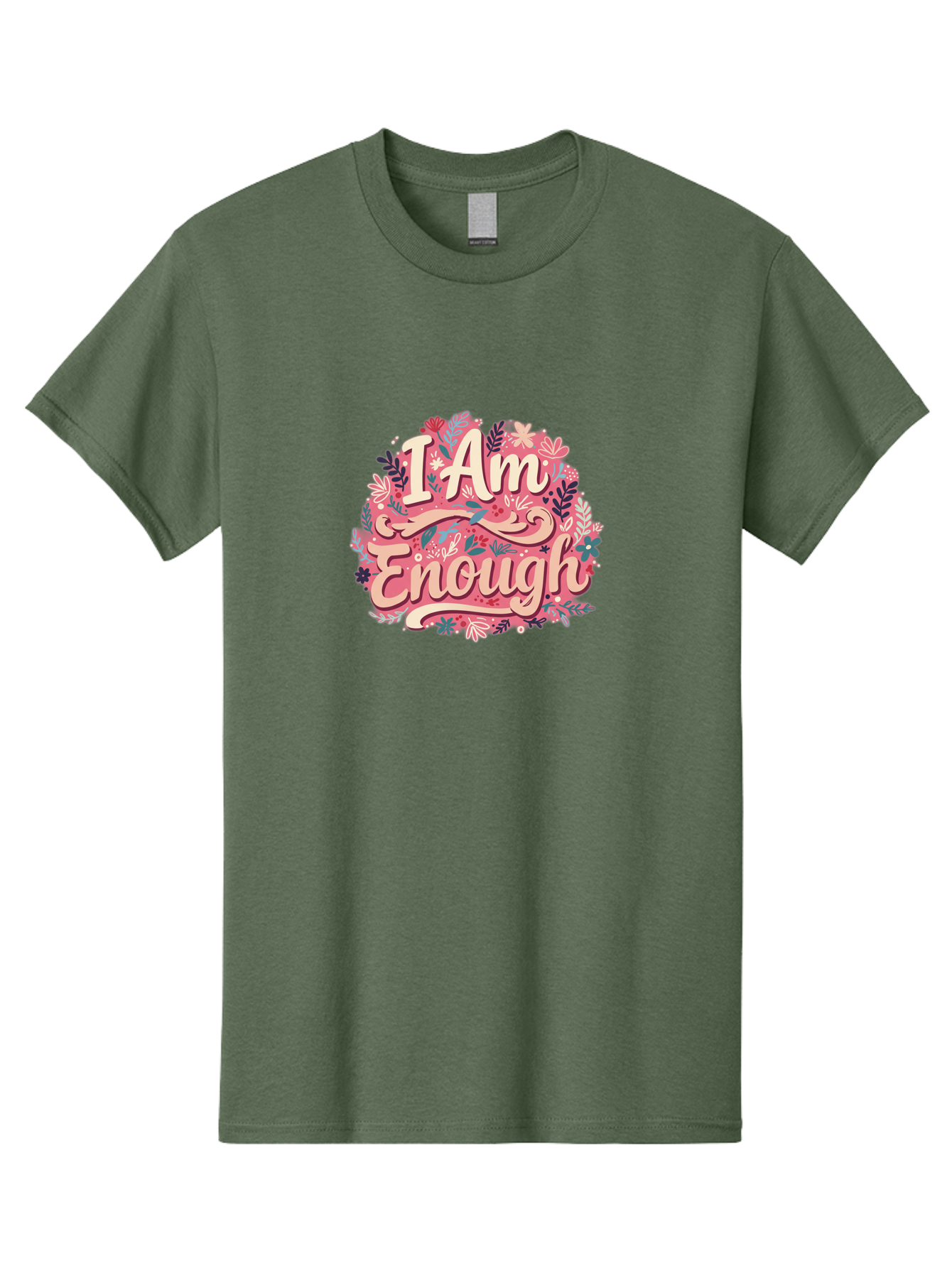 I-Am-Enough-1 Men'S Graphic Tee, 100% Cotton, Comfortable Casual Summer Wear, Machine Washable, Motivational Quote, Affirmation, Floral Design, Feminine Typography, Empowerment, Self-Love, Pink Flowers, Inspirational Art, Positive Thinking, Bae205
