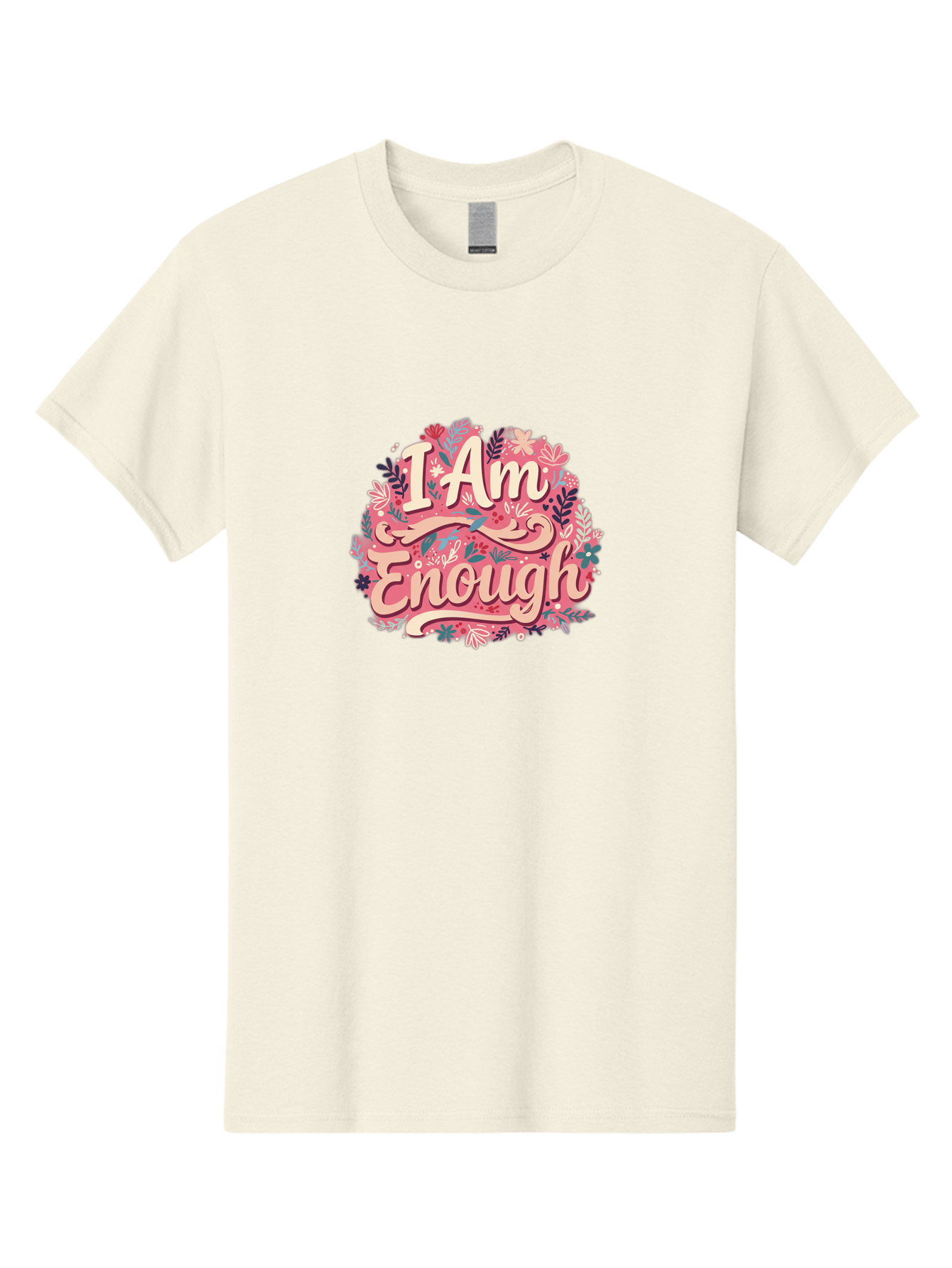 I-Am-Enough-1 Men'S Graphic Tee, 100% Cotton, Comfortable Casual Summer Wear, Machine Washable, Motivational Quote, Affirmation, Floral Design, Feminine Typography, Empowerment, Self-Love, Pink Flowers, Inspirational Art, Positive Thinking, Bae205