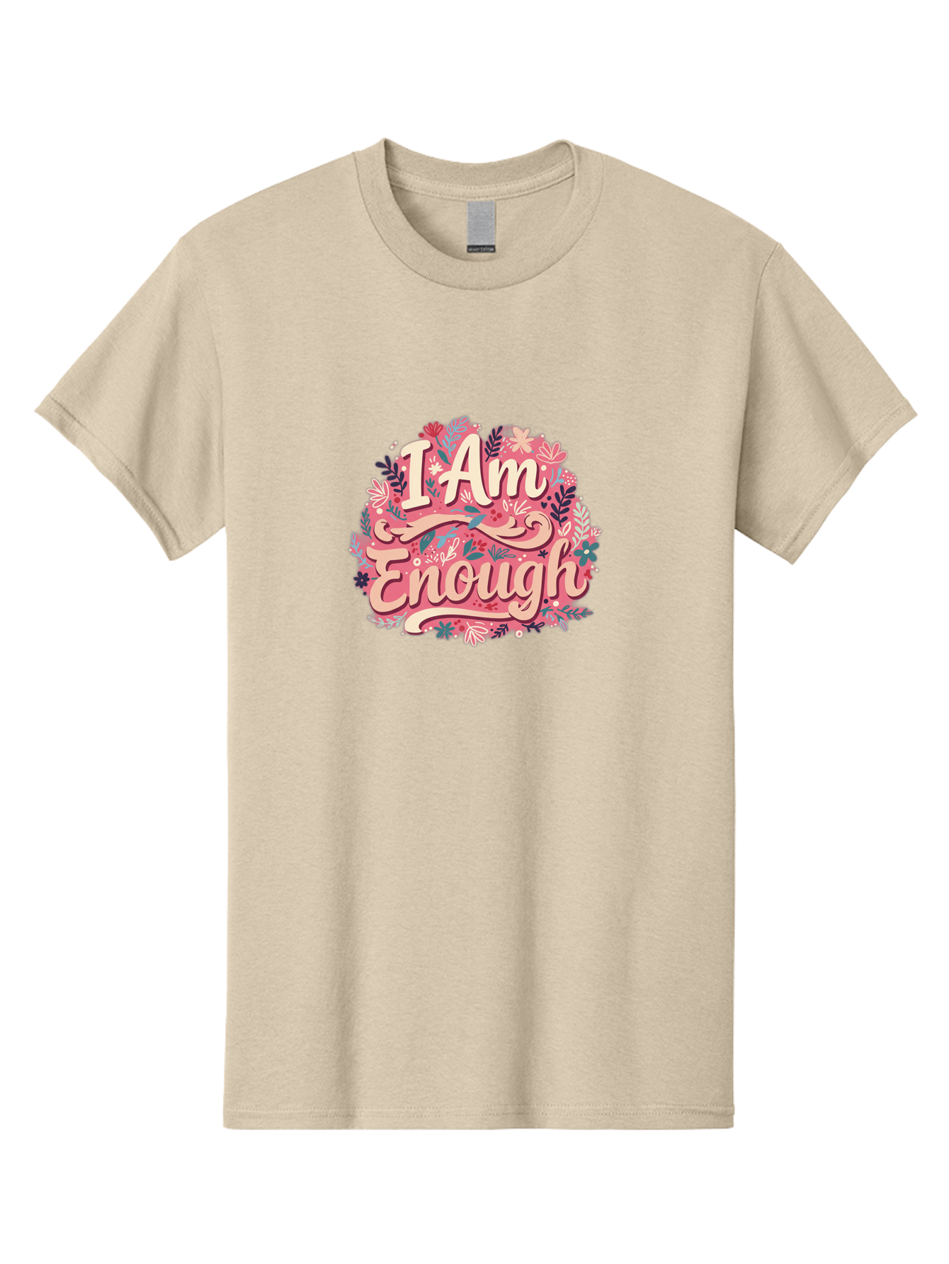 I-Am-Enough-1 Men'S Graphic Tee, 100% Cotton, Comfortable Casual Summer Wear, Machine Washable, Motivational Quote, Affirmation, Floral Design, Feminine Typography, Empowerment, Self-Love, Pink Flowers, Inspirational Art, Positive Thinking, Bae205