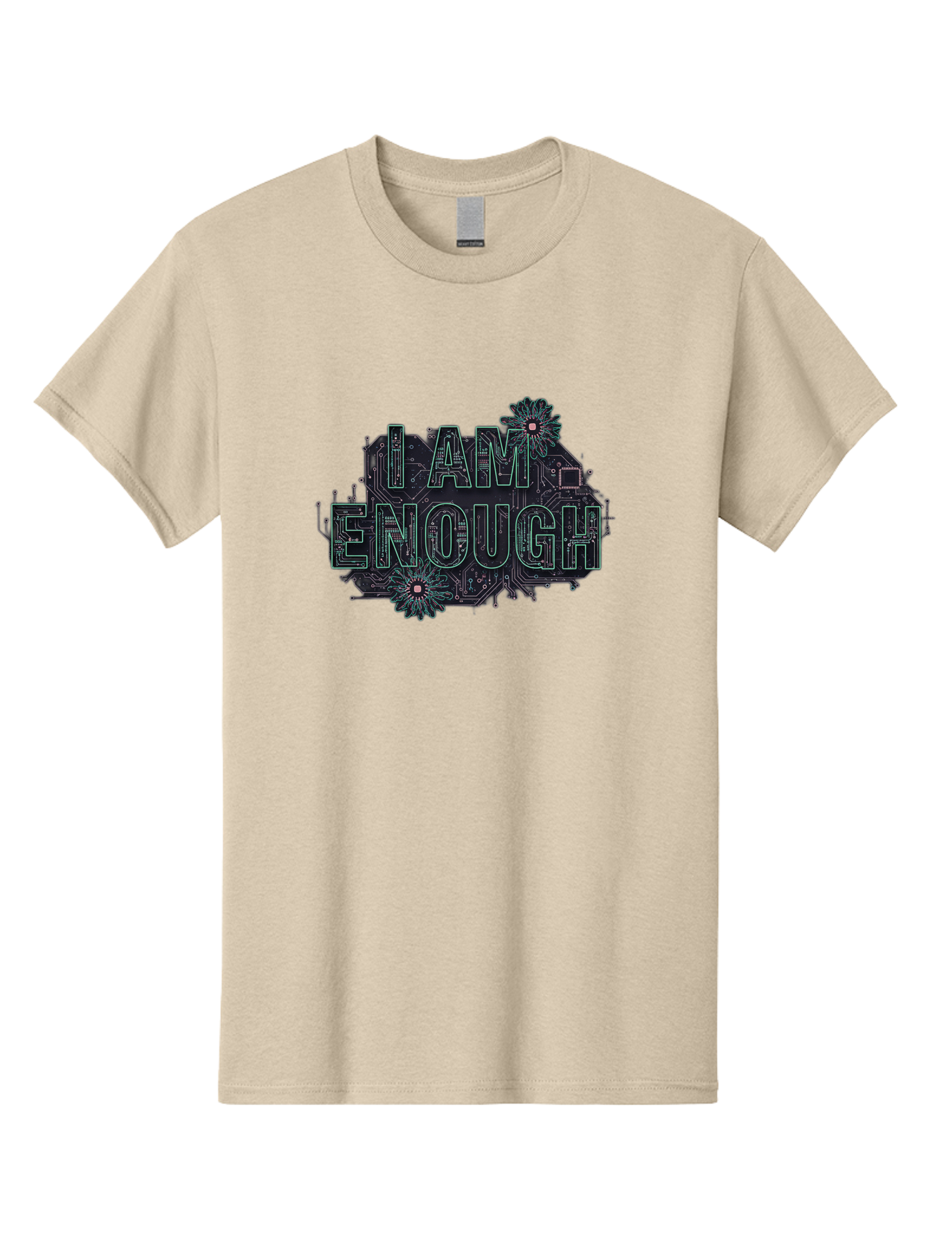 I-Am-Enough-5 Men'S Graphic Tee, 100% Cotton, Comfortable Casual Summer Wear, Machine Washable, Circuit Board Design, Self-Empowerment Message, Motivational Quote, Positive Affirmation, Floral Elements, Tech-Meets-Nature, Confidence Booster Bae209