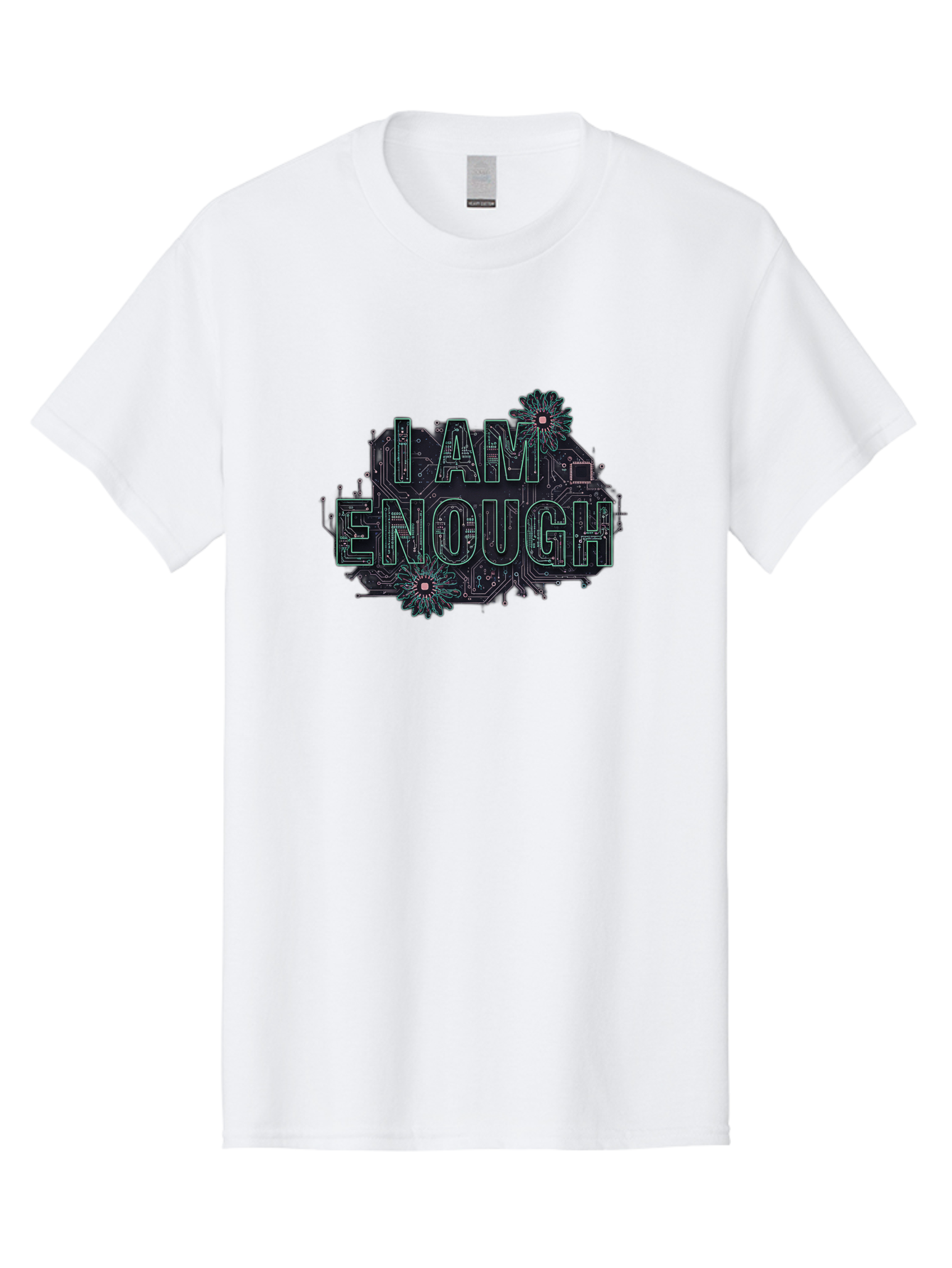 I-Am-Enough-5 Men'S Graphic Tee, 100% Cotton, Comfortable Casual Summer Wear, Machine Washable, Circuit Board Design, Self-Empowerment Message, Motivational Quote, Positive Affirmation, Floral Elements, Tech-Meets-Nature, Confidence Booster Bae209