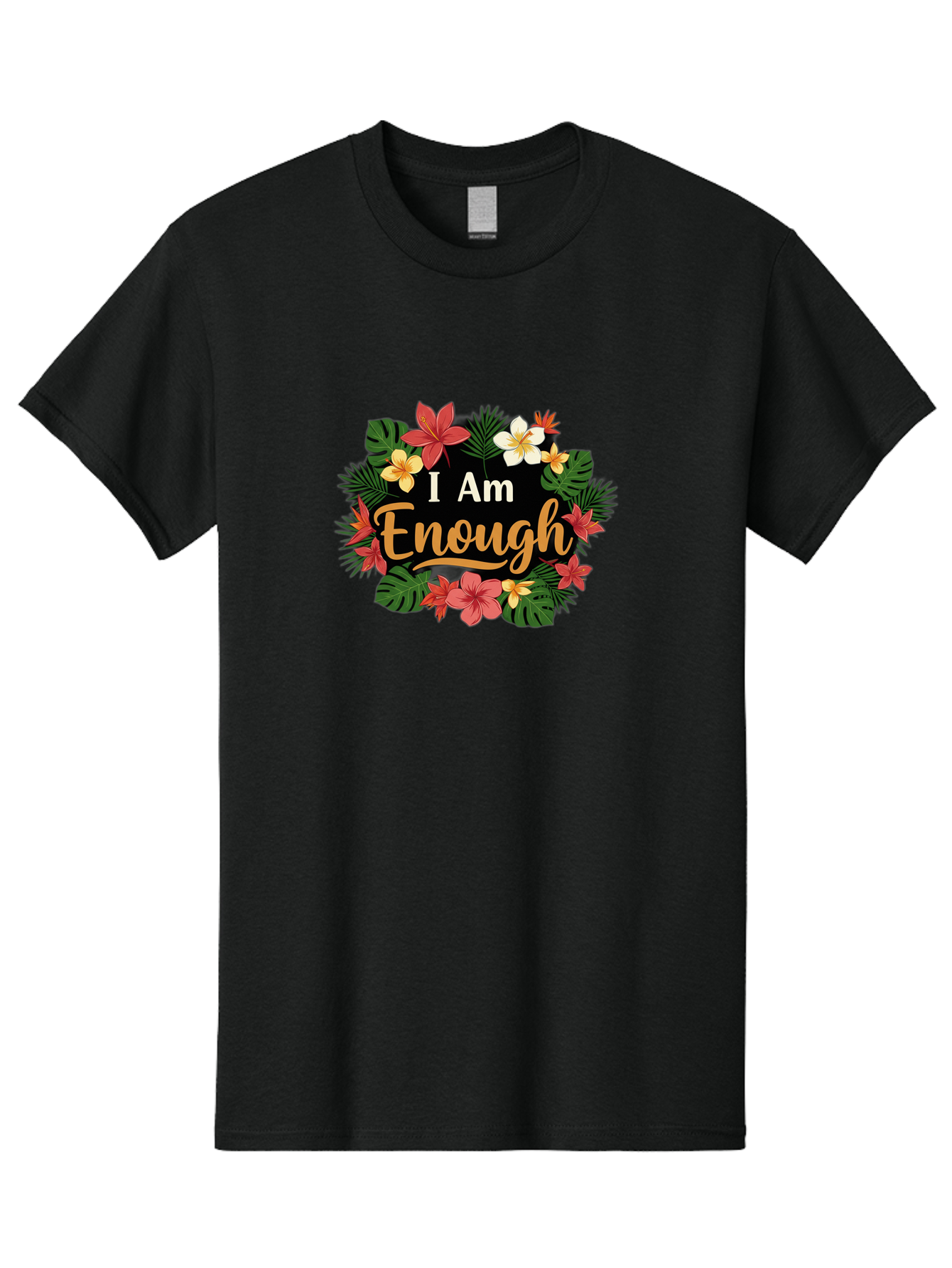 I-Am-Enough-6 Men'S Graphic Tee, 100% Cotton, Comfortable Casual Summer Wear, Machine Washable, Motivational Quote, Floral Wreath, Affirmation, Self-Love, Empowerment, Inspirational Quote, Positive Vibes, Tropical Flowers, Leaves Bae210