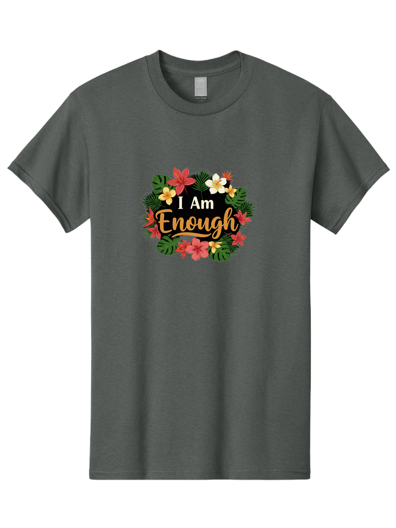 I-Am-Enough-6 Men'S Graphic Tee, 100% Cotton, Comfortable Casual Summer Wear, Machine Washable, Motivational Quote, Floral Wreath, Affirmation, Self-Love, Empowerment, Inspirational Quote, Positive Vibes, Tropical Flowers, Leaves Bae210