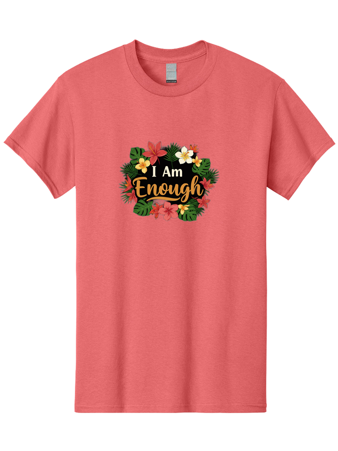 I-Am-Enough-6 Men'S Graphic Tee, 100% Cotton, Comfortable Casual Summer Wear, Machine Washable, Motivational Quote, Floral Wreath, Affirmation, Self-Love, Empowerment, Inspirational Quote, Positive Vibes, Tropical Flowers, Leaves Bae210