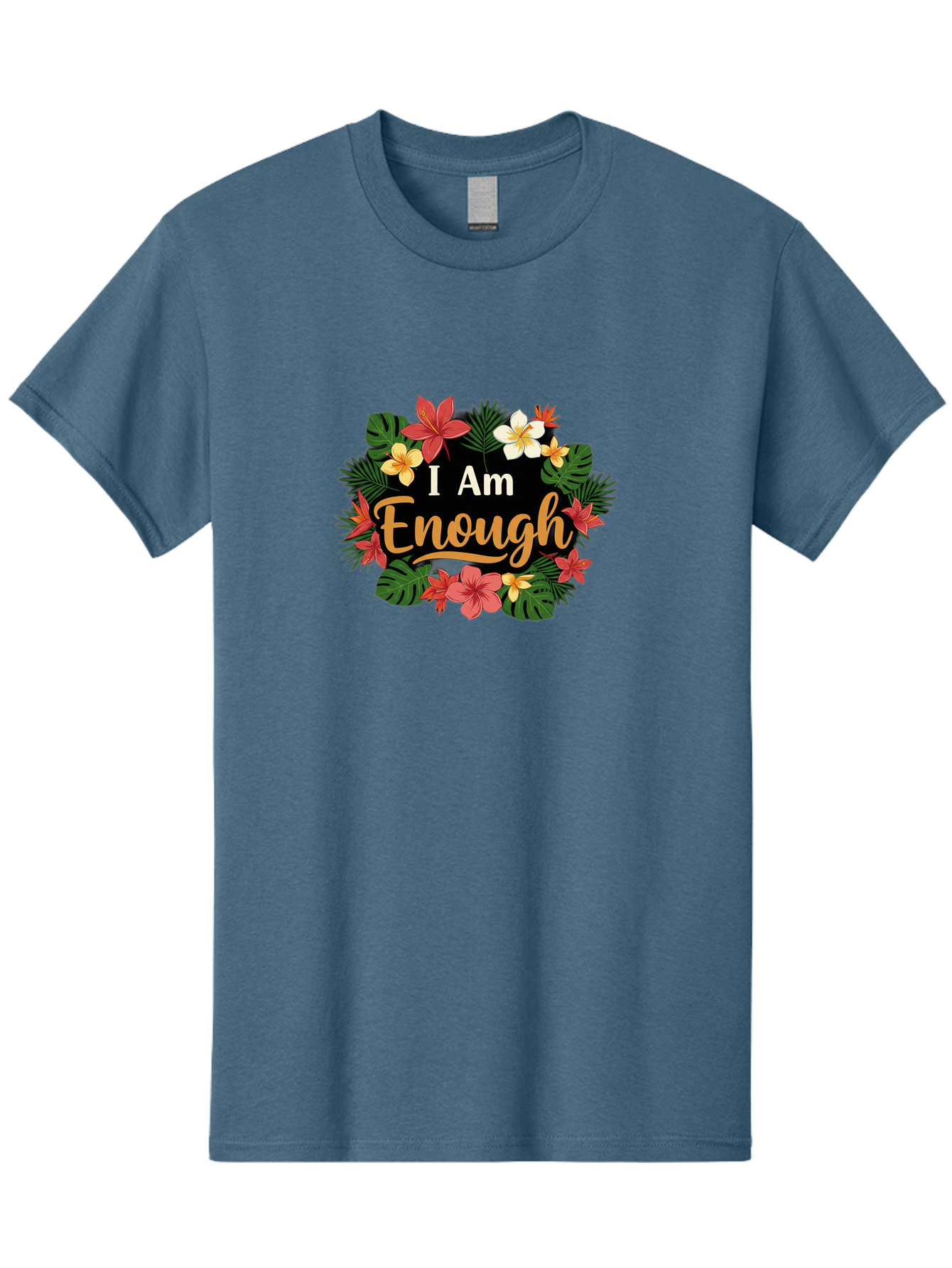 I-Am-Enough-6 Men'S Graphic Tee, 100% Cotton, Comfortable Casual Summer Wear, Machine Washable, Motivational Quote, Floral Wreath, Affirmation, Self-Love, Empowerment, Inspirational Quote, Positive Vibes, Tropical Flowers, Leaves Bae210