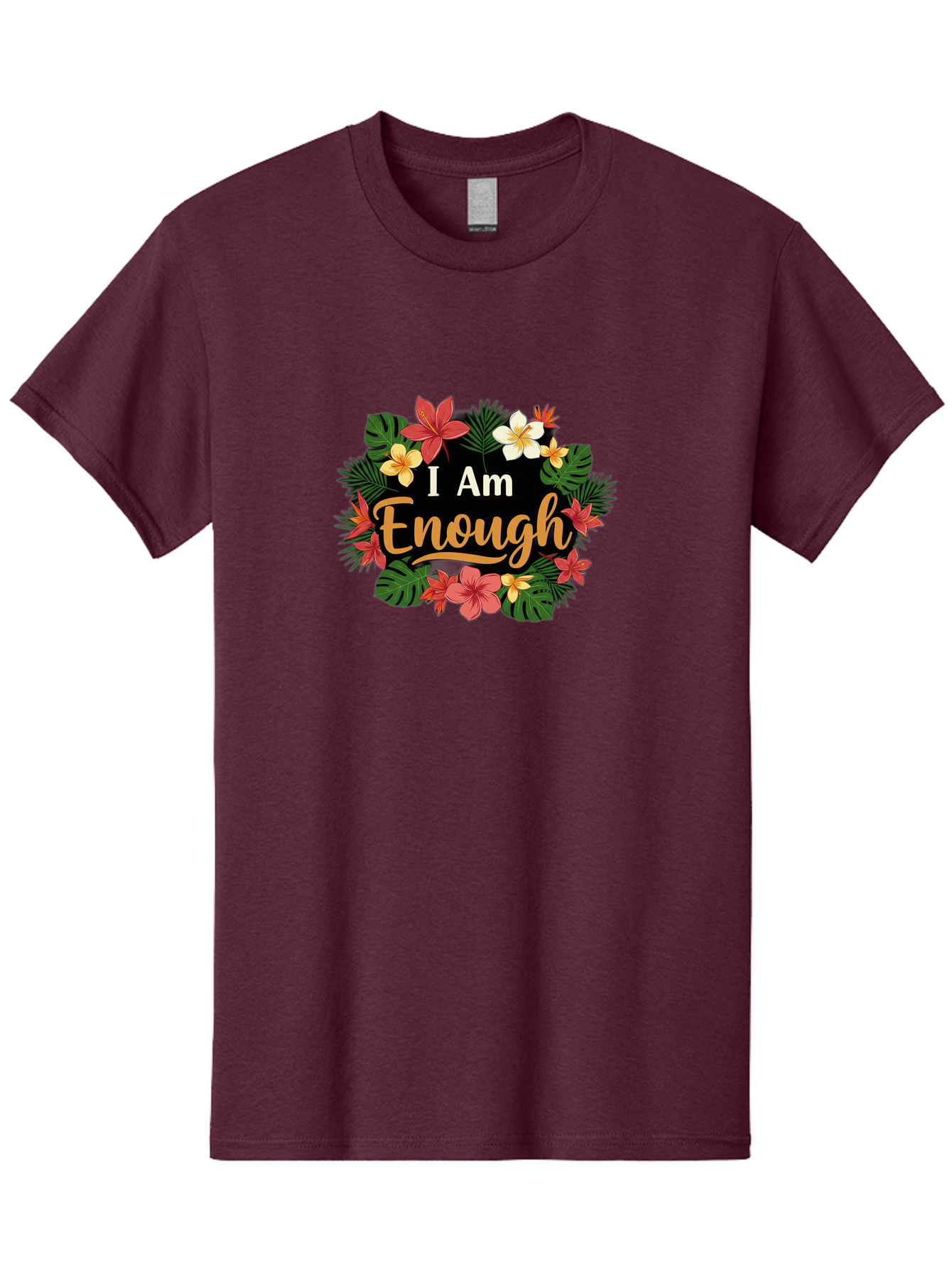 I-Am-Enough-6 Men'S Graphic Tee, 100% Cotton, Comfortable Casual Summer Wear, Machine Washable, Motivational Quote, Floral Wreath, Affirmation, Self-Love, Empowerment, Inspirational Quote, Positive Vibes, Tropical Flowers, Leaves Bae210