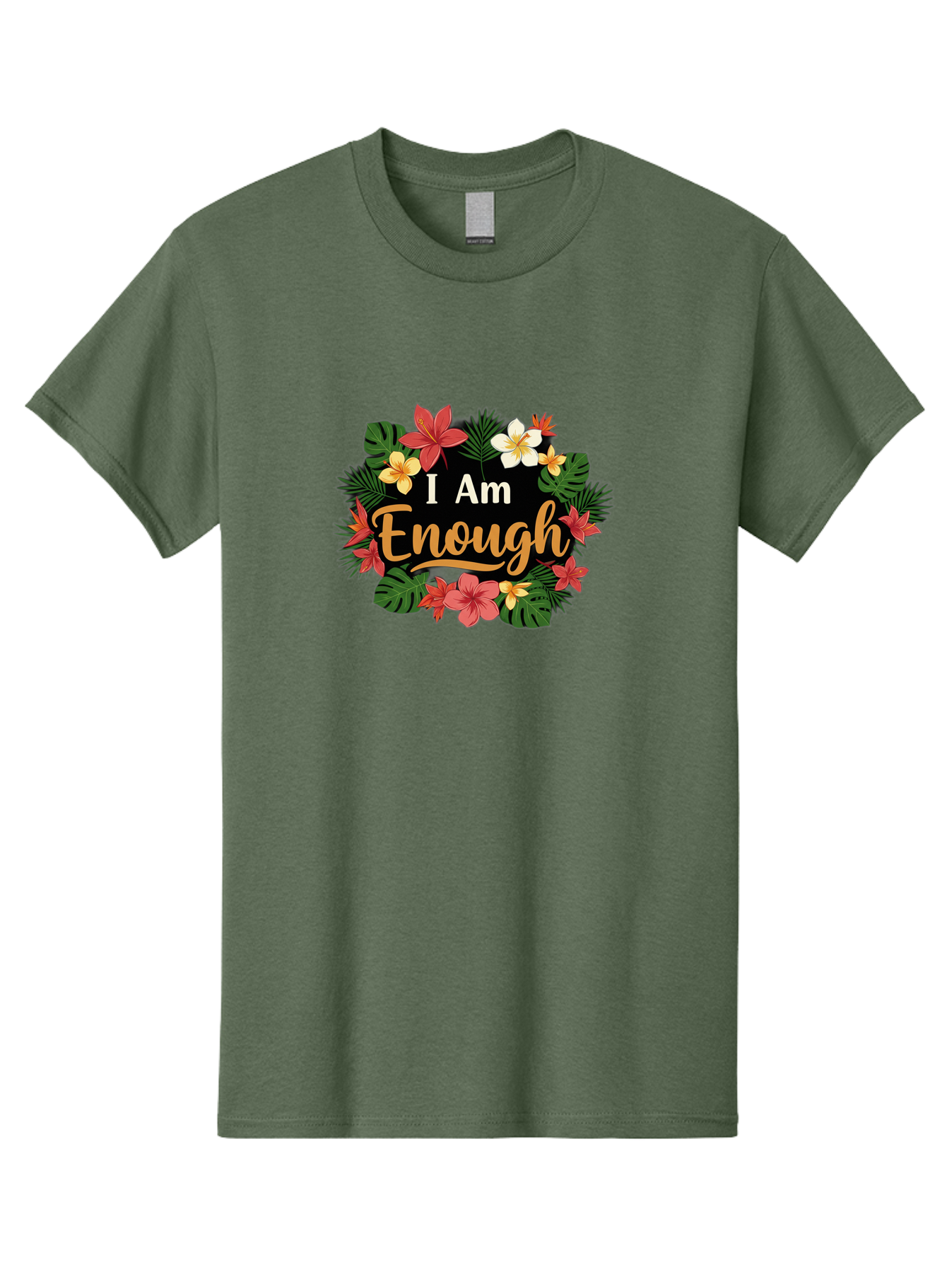 I-Am-Enough-6 Men'S Graphic Tee, 100% Cotton, Comfortable Casual Summer Wear, Machine Washable, Motivational Quote, Floral Wreath, Affirmation, Self-Love, Empowerment, Inspirational Quote, Positive Vibes, Tropical Flowers, Leaves Bae210