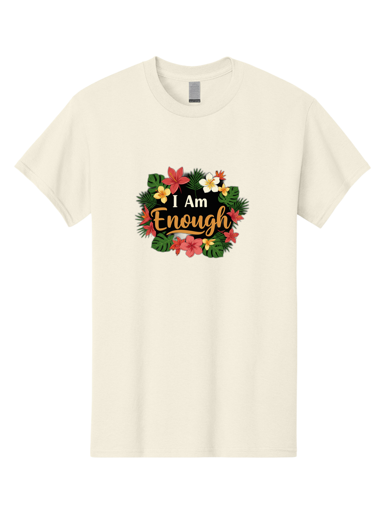 I-Am-Enough-6 Men'S Graphic Tee, 100% Cotton, Comfortable Casual Summer Wear, Machine Washable, Motivational Quote, Floral Wreath, Affirmation, Self-Love, Empowerment, Inspirational Quote, Positive Vibes, Tropical Flowers, Leaves Bae210