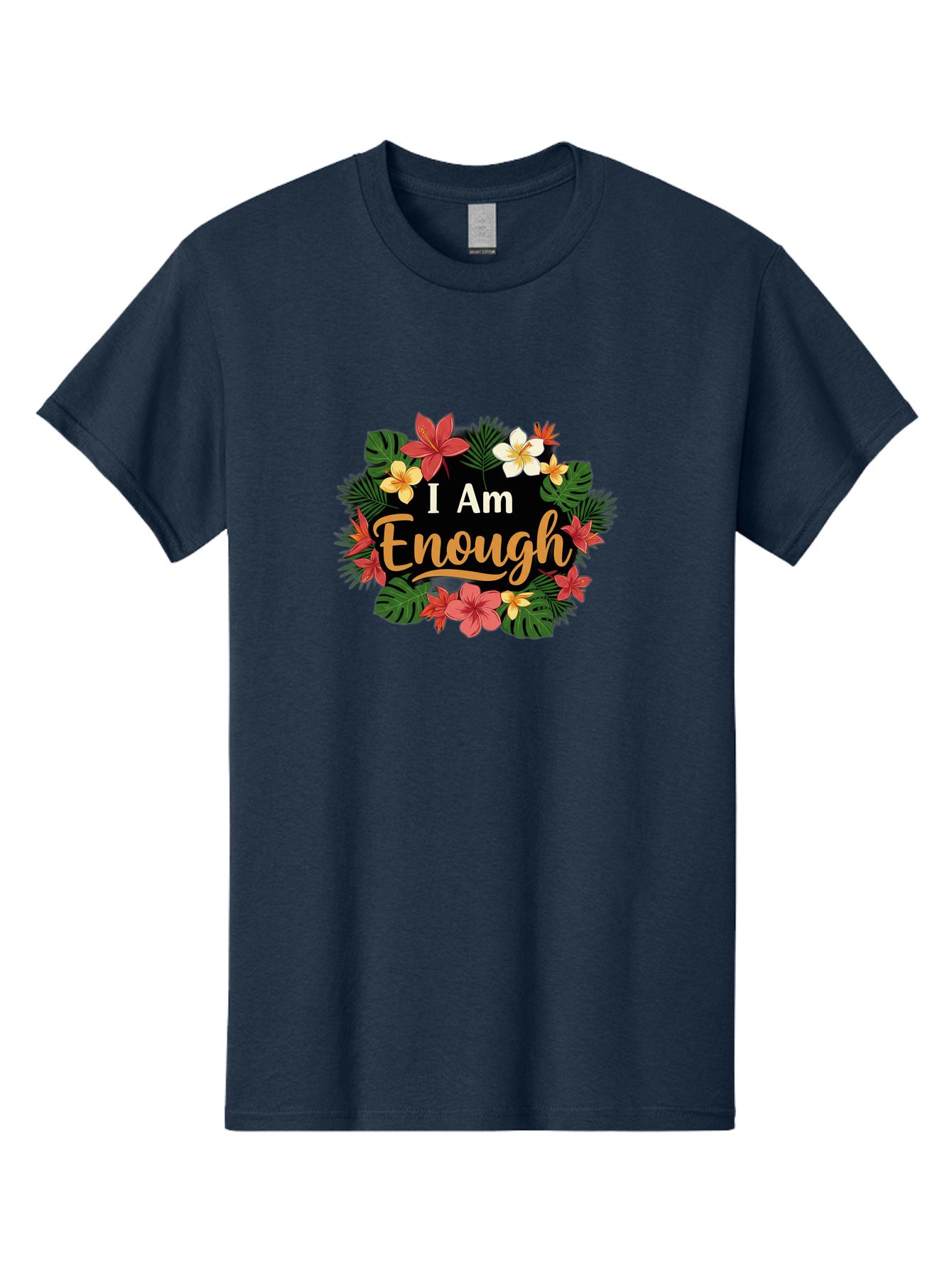 I-Am-Enough-6 Men'S Graphic Tee, 100% Cotton, Comfortable Casual Summer Wear, Machine Washable, Motivational Quote, Floral Wreath, Affirmation, Self-Love, Empowerment, Inspirational Quote, Positive Vibes, Tropical Flowers, Leaves Bae210