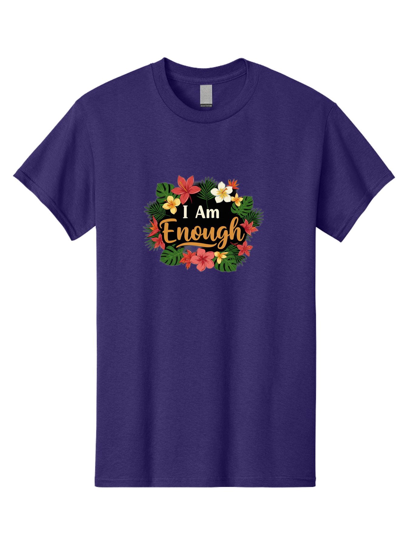 I-Am-Enough-6 Men'S Graphic Tee, 100% Cotton, Comfortable Casual Summer Wear, Machine Washable, Motivational Quote, Floral Wreath, Affirmation, Self-Love, Empowerment, Inspirational Quote, Positive Vibes, Tropical Flowers, Leaves Bae210