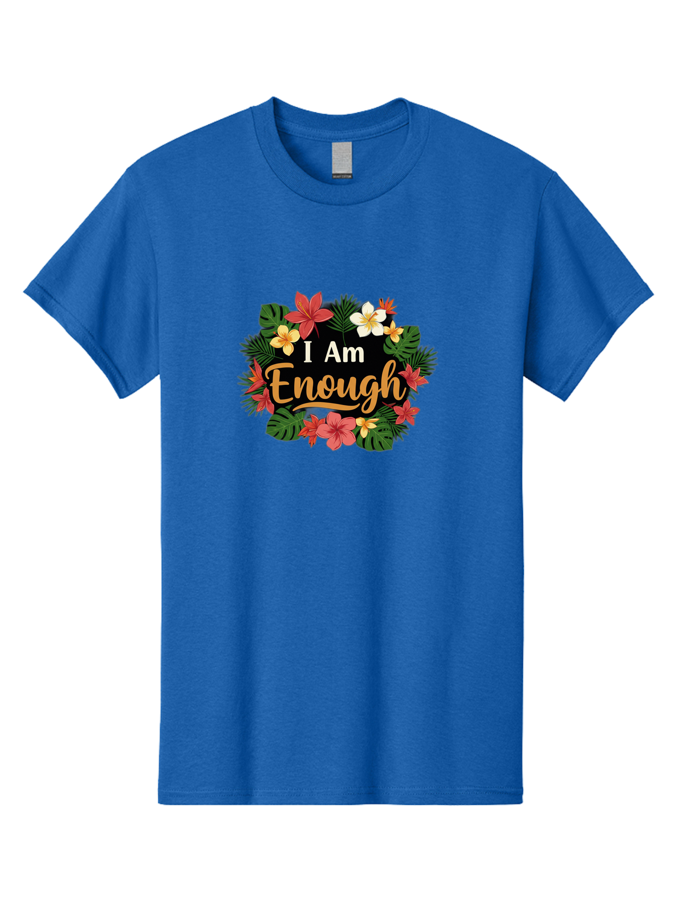 I-Am-Enough-6 Men'S Graphic Tee, 100% Cotton, Comfortable Casual Summer Wear, Machine Washable, Motivational Quote, Floral Wreath, Affirmation, Self-Love, Empowerment, Inspirational Quote, Positive Vibes, Tropical Flowers, Leaves Bae210