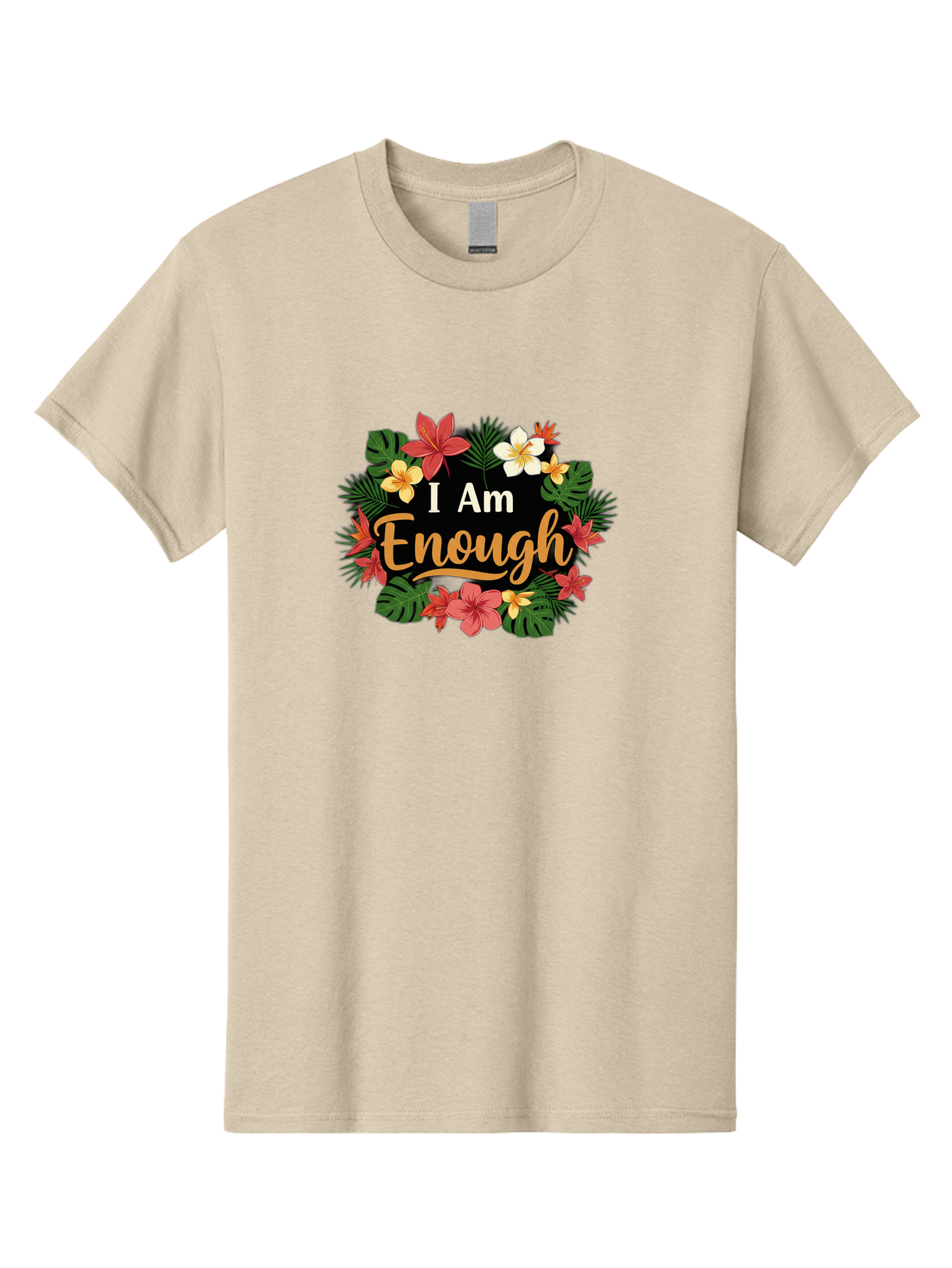 I-Am-Enough-6 Men'S Graphic Tee, 100% Cotton, Comfortable Casual Summer Wear, Machine Washable, Motivational Quote, Floral Wreath, Affirmation, Self-Love, Empowerment, Inspirational Quote, Positive Vibes, Tropical Flowers, Leaves Bae210