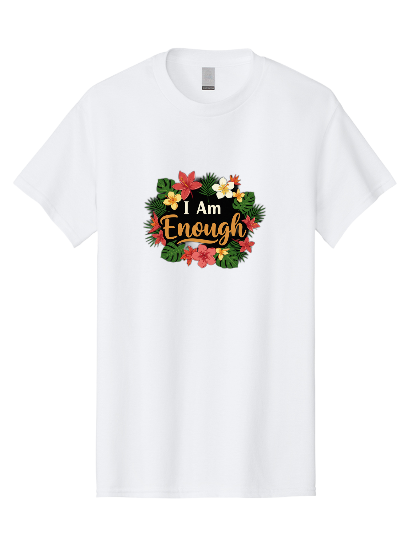 I-Am-Enough-6 Men'S Graphic Tee, 100% Cotton, Comfortable Casual Summer Wear, Machine Washable, Motivational Quote, Floral Wreath, Affirmation, Self-Love, Empowerment, Inspirational Quote, Positive Vibes, Tropical Flowers, Leaves Bae210