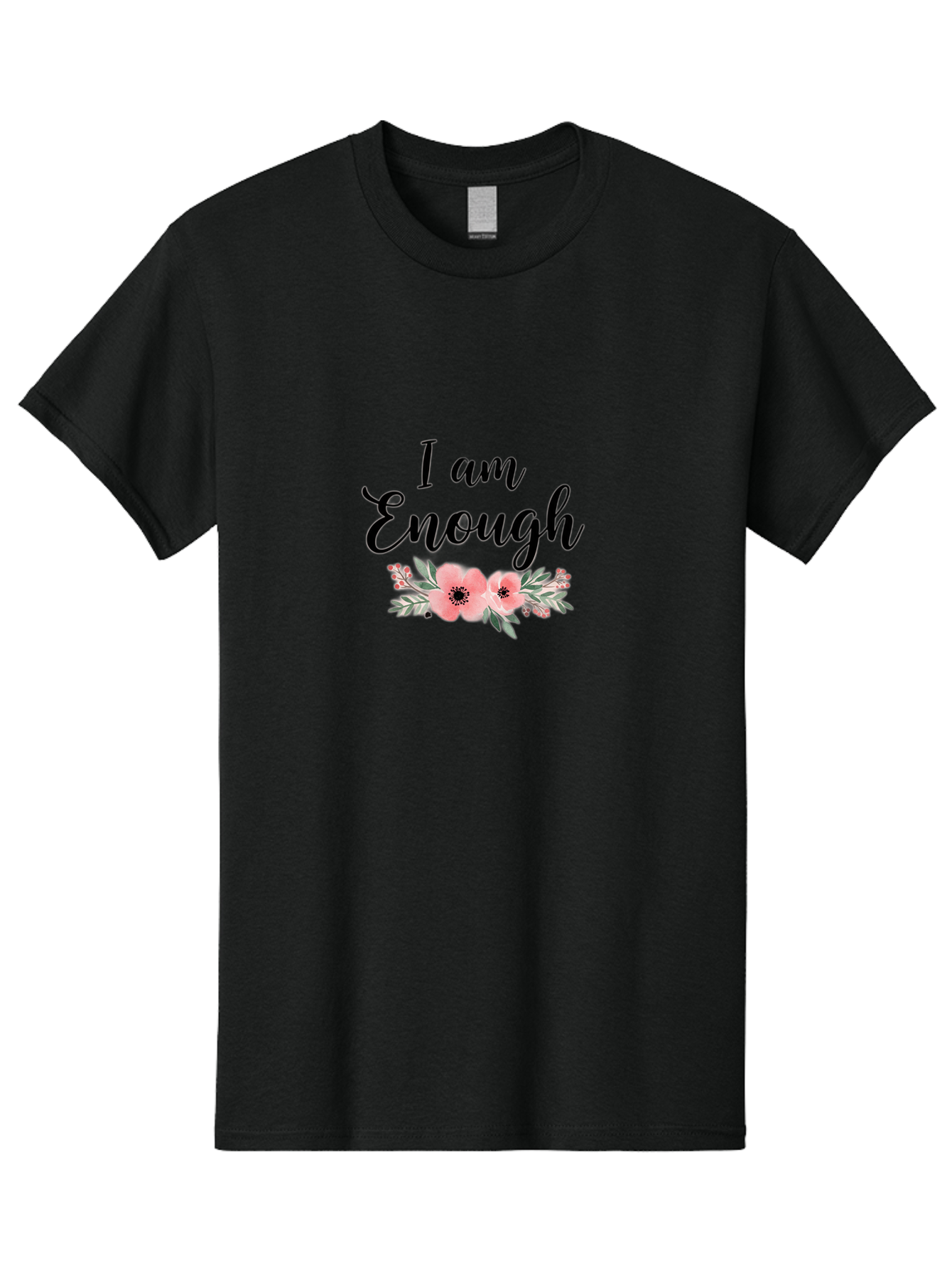 I-Am-Enough Men'S Graphic Tee, 100% Cotton, Comfortable Casual Summer Wear, Machine Washable, Positive Affirmation, Floral Design, Pink Flowers, Motivational Quote, Self Love, Empowerment, Black Lettering, Inspirational Message, Lovely Flowers Bae211