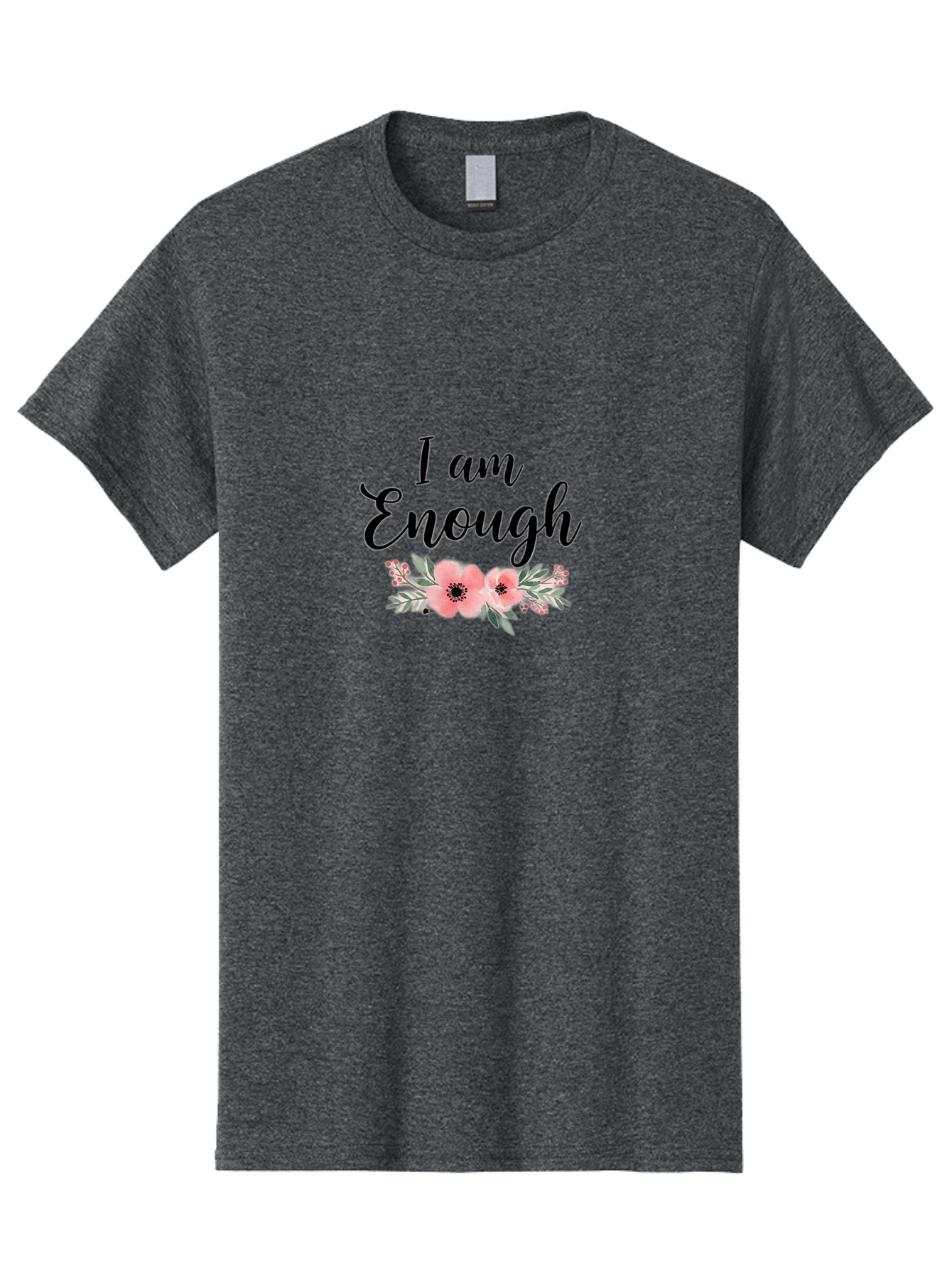 I-Am-Enough Men'S Graphic Tee, 100% Cotton, Comfortable Casual Summer Wear, Machine Washable, Positive Affirmation, Floral Design, Pink Flowers, Motivational Quote, Self Love, Empowerment, Black Lettering, Inspirational Message, Lovely Flowers Bae211