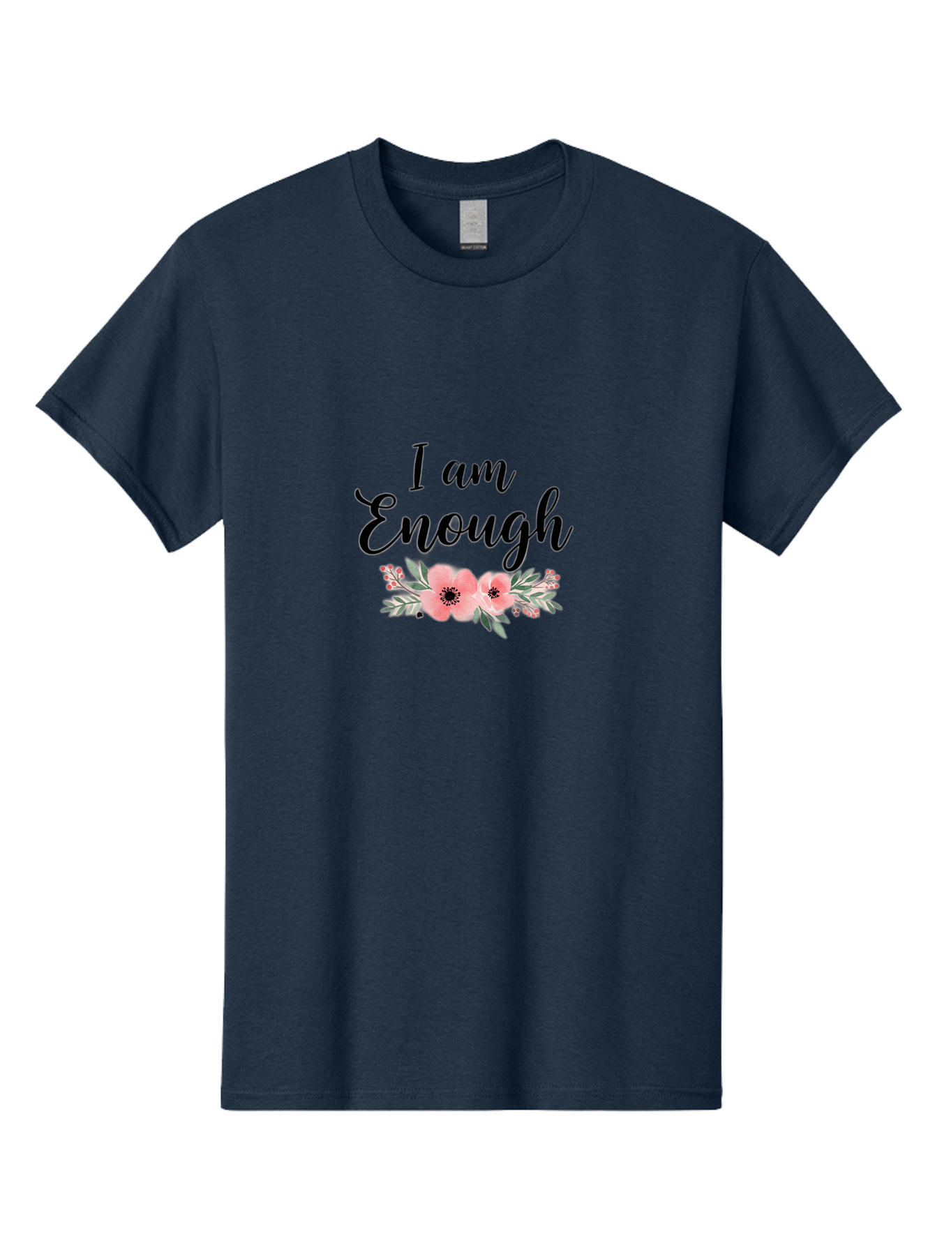 I-Am-Enough Men'S Graphic Tee, 100% Cotton, Comfortable Casual Summer Wear, Machine Washable, Positive Affirmation, Floral Design, Pink Flowers, Motivational Quote, Self Love, Empowerment, Black Lettering, Inspirational Message, Lovely Flowers Bae211
