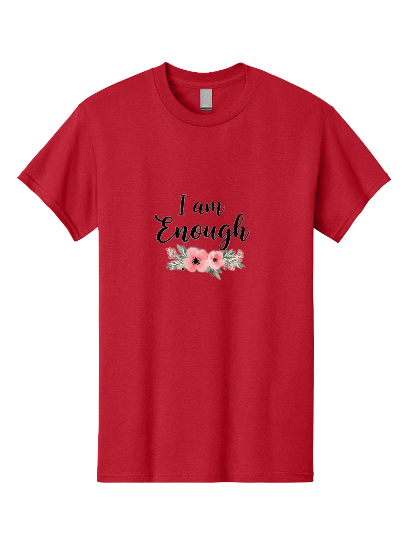 I-Am-Enough Men'S Graphic Tee, 100% Cotton, Comfortable Casual Summer Wear, Machine Washable, Positive Affirmation, Floral Design, Pink Flowers, Motivational Quote, Self Love, Empowerment, Black Lettering, Inspirational Message, Lovely Flowers Bae211