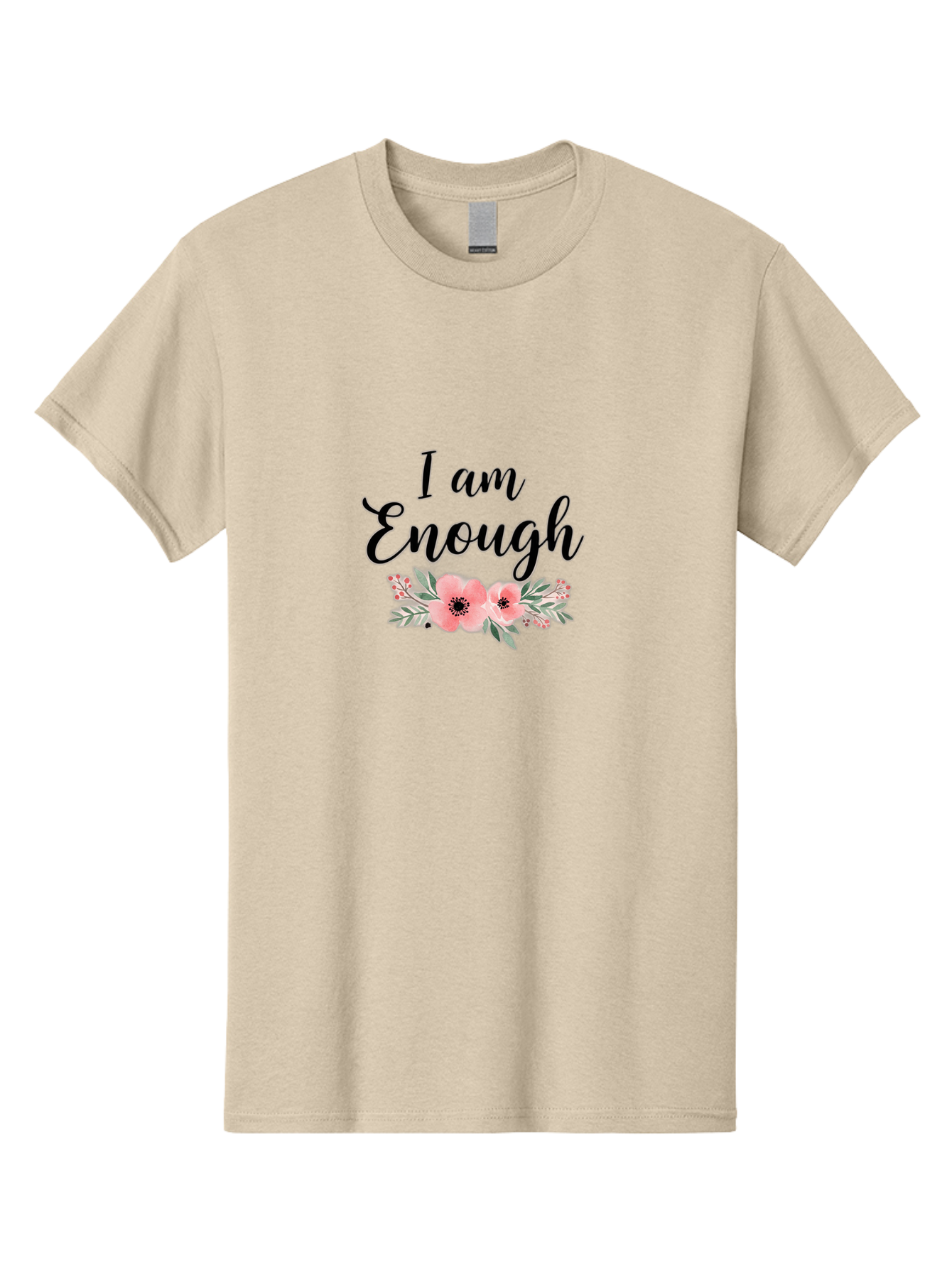 I-Am-Enough Men'S Graphic Tee, 100% Cotton, Comfortable Casual Summer Wear, Machine Washable, Positive Affirmation, Floral Design, Pink Flowers, Motivational Quote, Self Love, Empowerment, Black Lettering, Inspirational Message, Lovely Flowers Bae211
