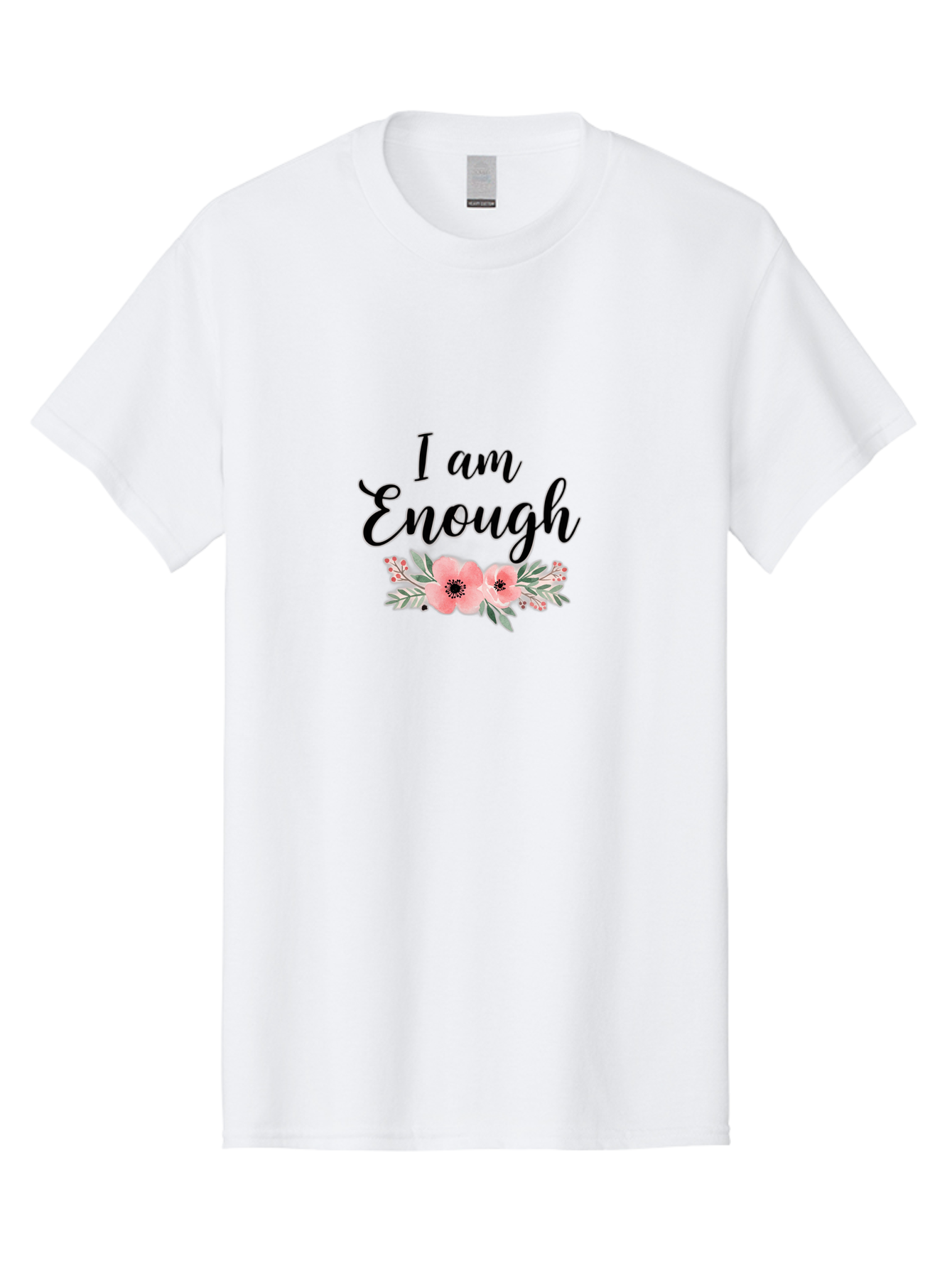 I-Am-Enough Men'S Graphic Tee, 100% Cotton, Comfortable Casual Summer Wear, Machine Washable, Positive Affirmation, Floral Design, Pink Flowers, Motivational Quote, Self Love, Empowerment, Black Lettering, Inspirational Message, Lovely Flowers Bae211
