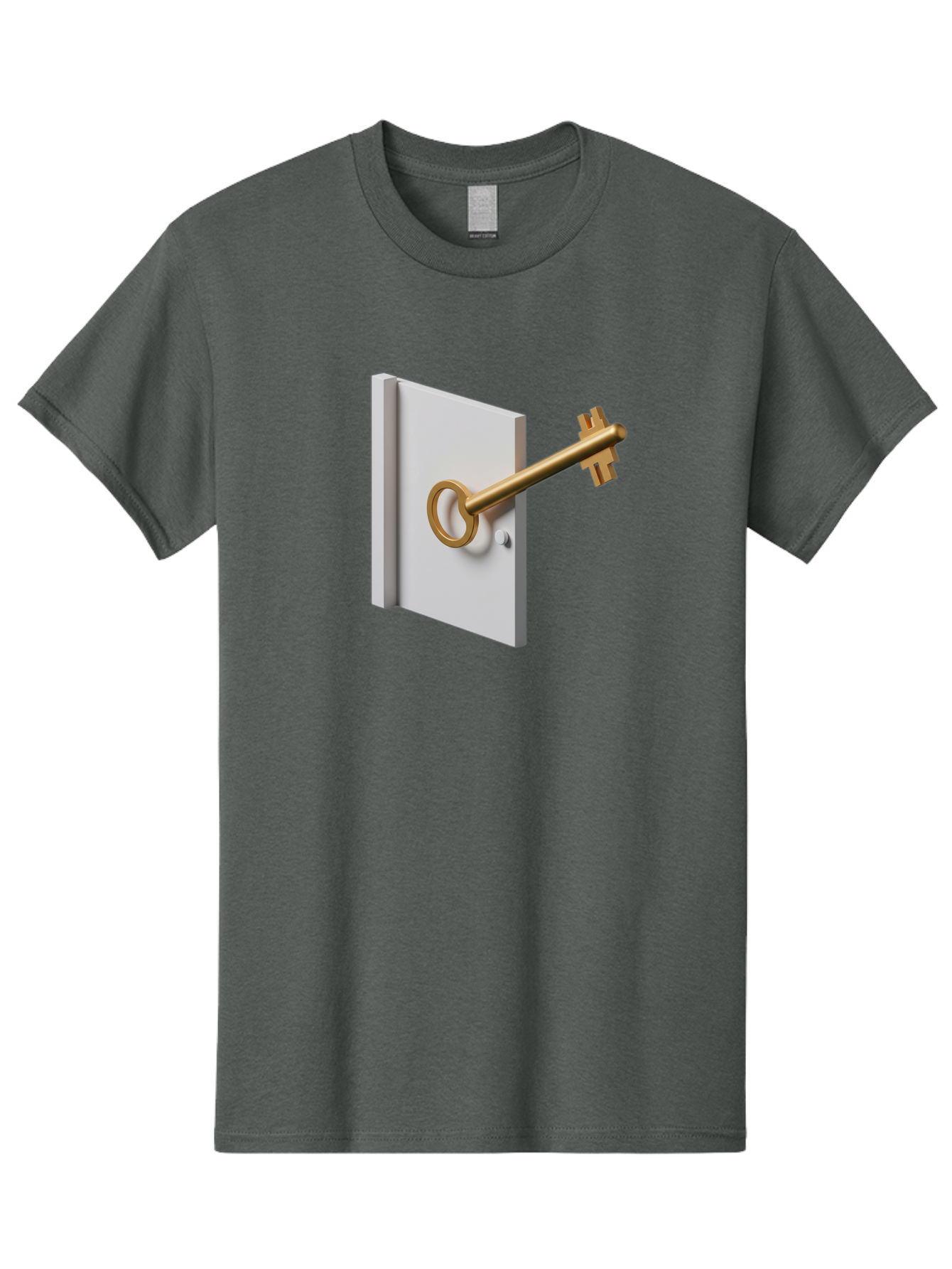 Key-In-Book Men'S Graphic Tee, 100% Cotton, Comfortable Casual Summer Wear, Machine Washable, Key In Door, Access Control, Security Solution, Locking Mechanism, Door Handle, 3D Rendering, Golden Key, White Door Bae213