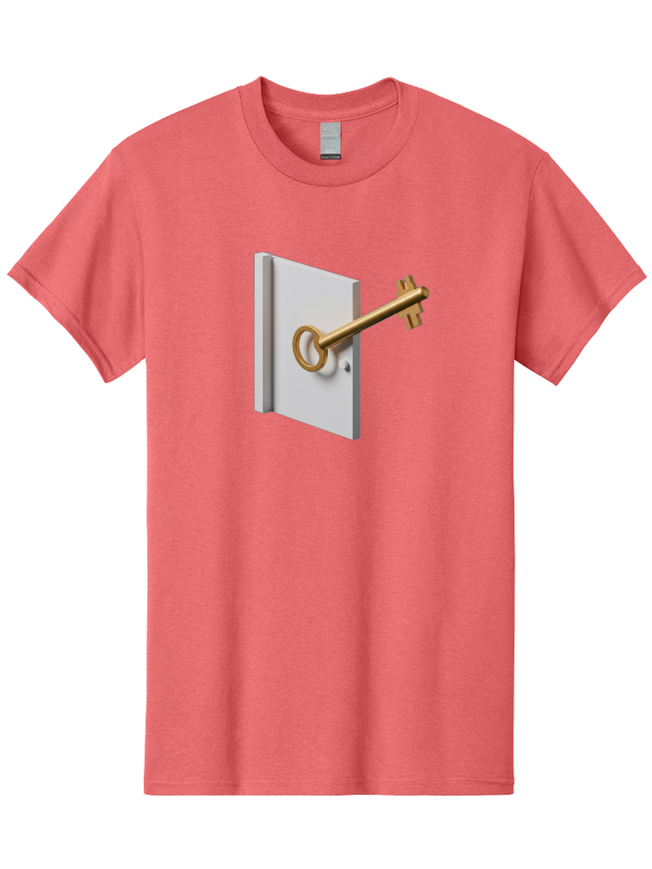Key-In-Book Men'S Graphic Tee, 100% Cotton, Comfortable Casual Summer Wear, Machine Washable, Key In Door, Access Control, Security Solution, Locking Mechanism, Door Handle, 3D Rendering, Golden Key, White Door Bae213