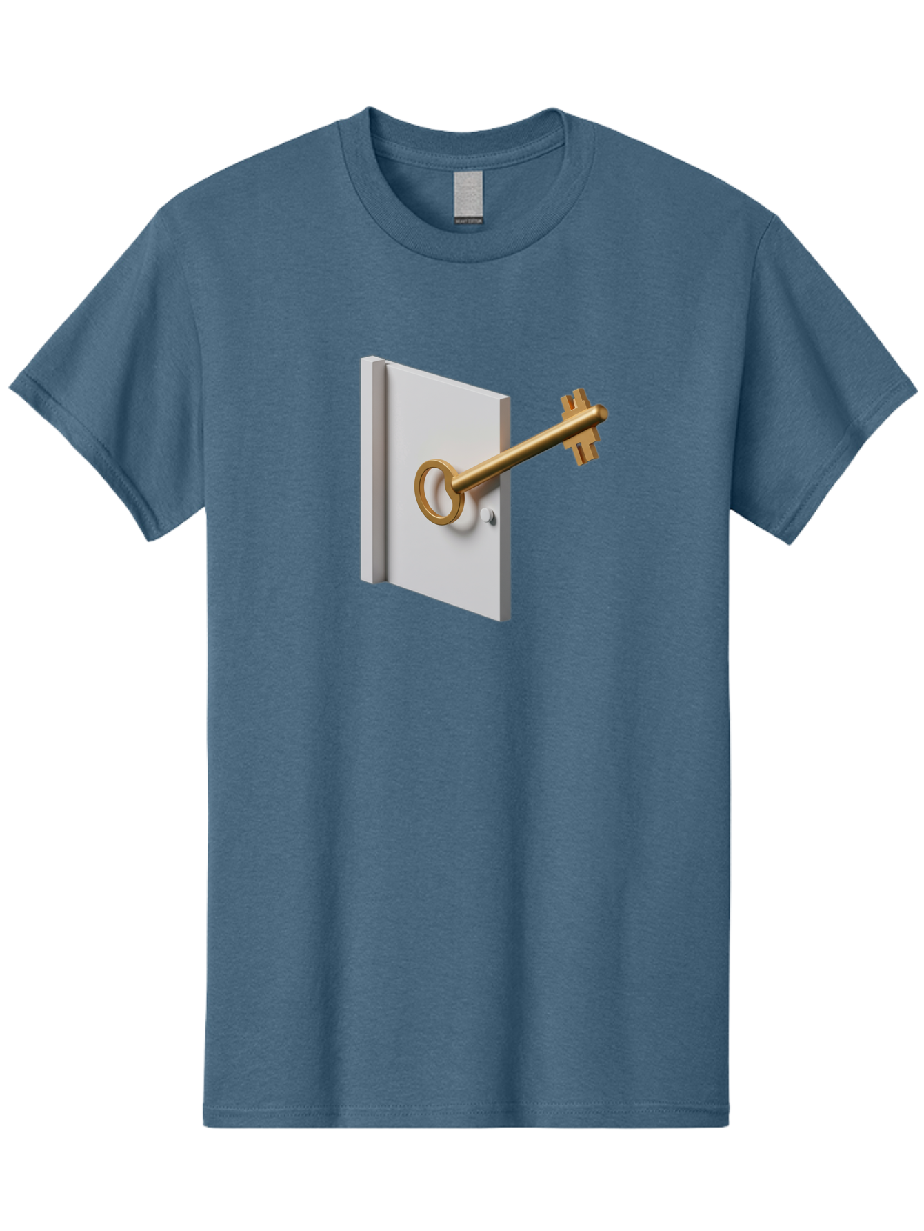 Key-In-Book Men'S Graphic Tee, 100% Cotton, Comfortable Casual Summer Wear, Machine Washable, Key In Door, Access Control, Security Solution, Locking Mechanism, Door Handle, 3D Rendering, Golden Key, White Door Bae213