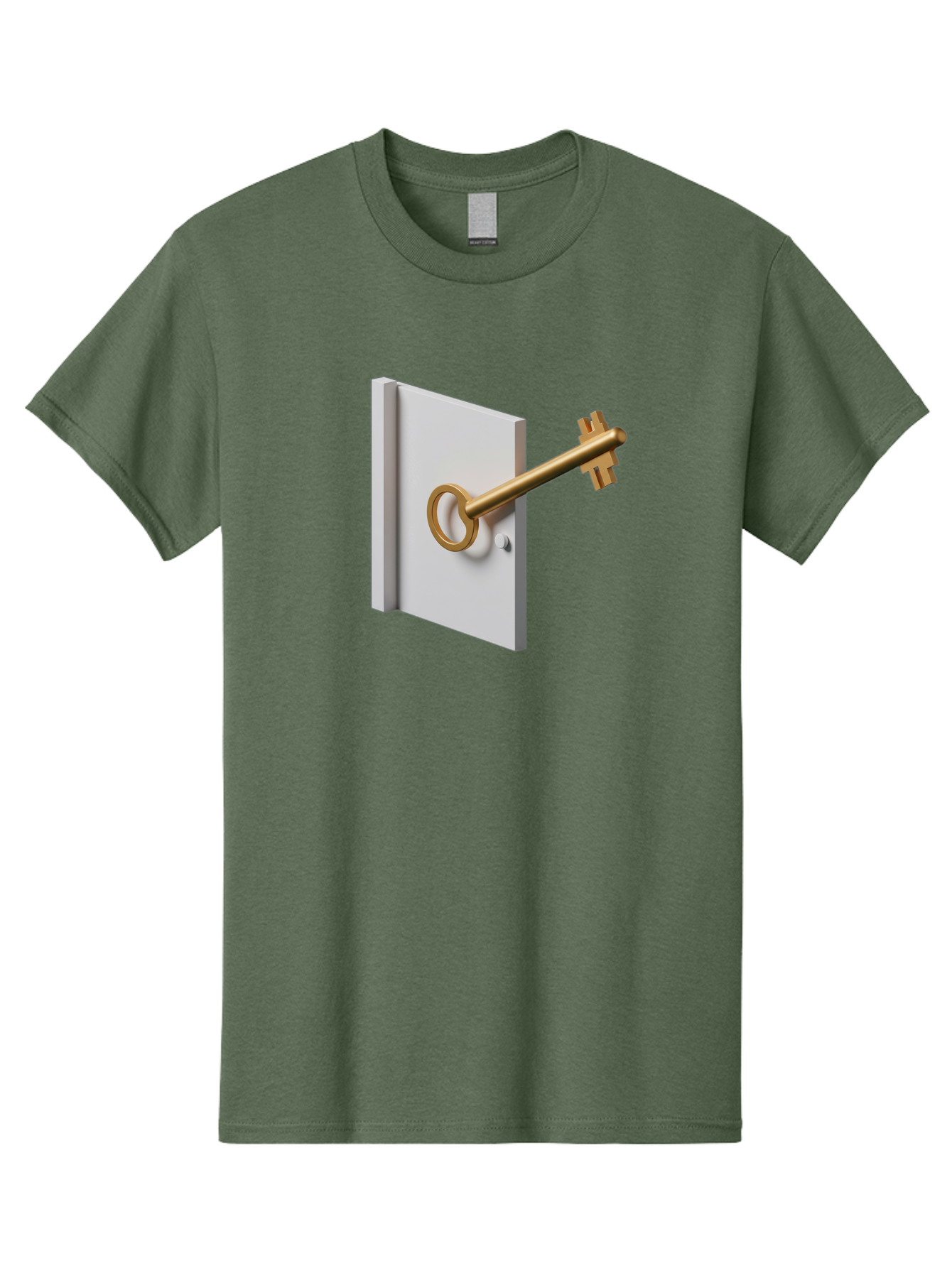 Key-In-Book Men'S Graphic Tee, 100% Cotton, Comfortable Casual Summer Wear, Machine Washable, Key In Door, Access Control, Security Solution, Locking Mechanism, Door Handle, 3D Rendering, Golden Key, White Door Bae213