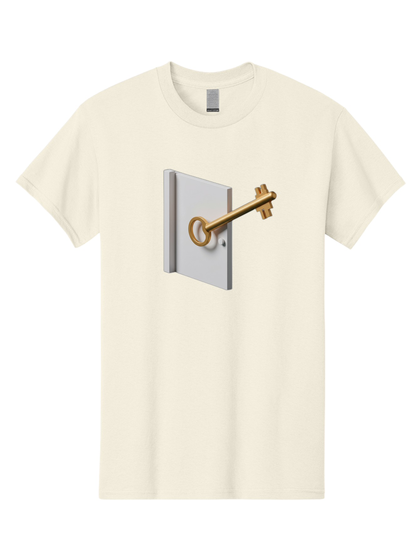 Key-In-Book Men'S Graphic Tee, 100% Cotton, Comfortable Casual Summer Wear, Machine Washable, Key In Door, Access Control, Security Solution, Locking Mechanism, Door Handle, 3D Rendering, Golden Key, White Door Bae213