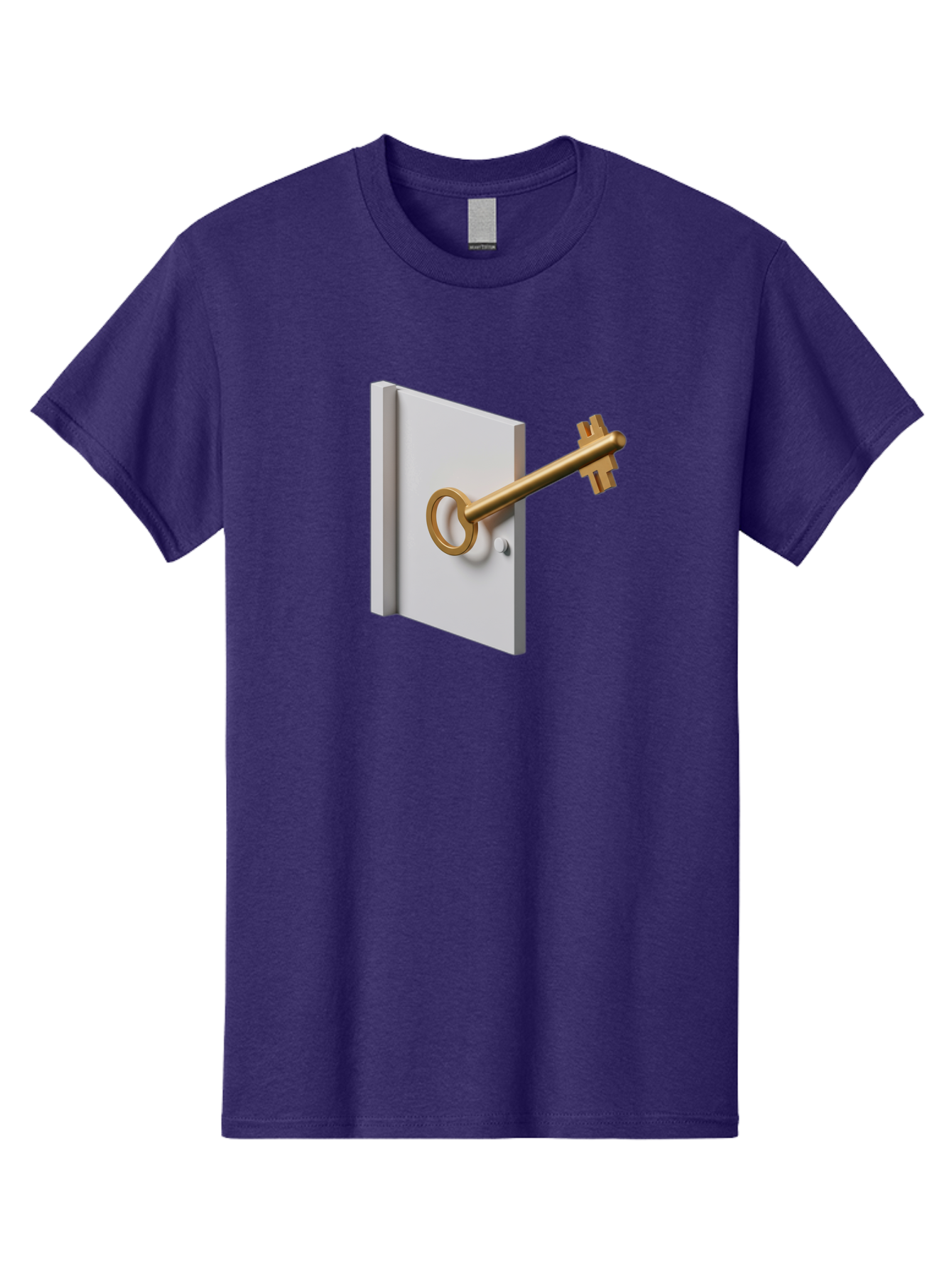 Key-In-Book Men'S Graphic Tee, 100% Cotton, Comfortable Casual Summer Wear, Machine Washable, Key In Door, Access Control, Security Solution, Locking Mechanism, Door Handle, 3D Rendering, Golden Key, White Door Bae213