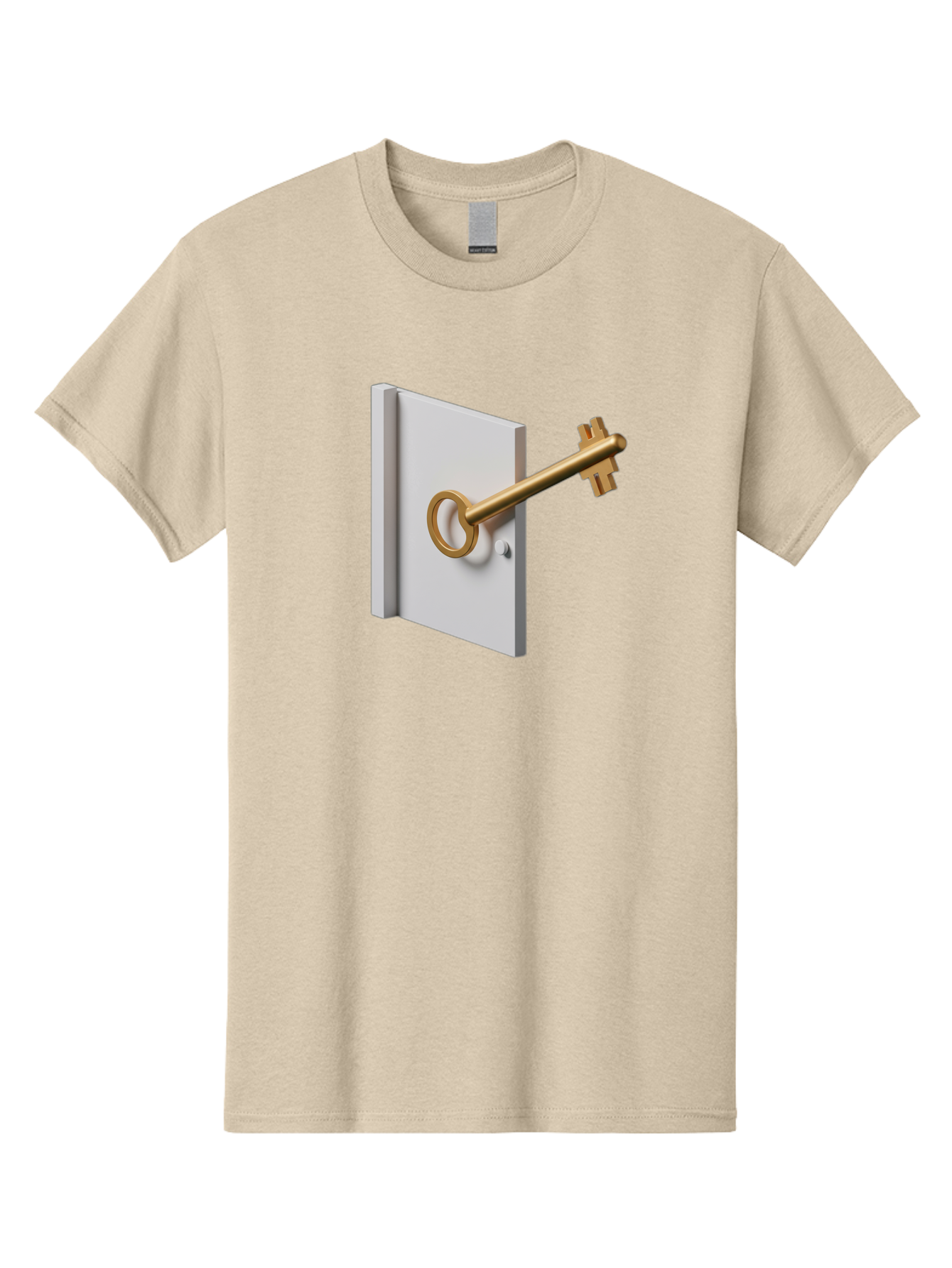 Key-In-Book Men'S Graphic Tee, 100% Cotton, Comfortable Casual Summer Wear, Machine Washable, Key In Door, Access Control, Security Solution, Locking Mechanism, Door Handle, 3D Rendering, Golden Key, White Door Bae213