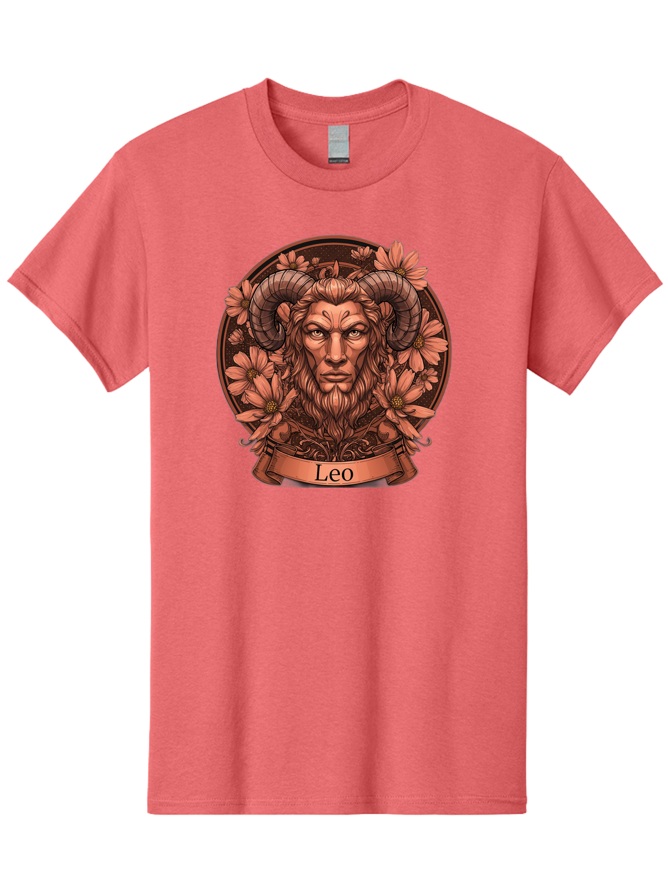 Leo-Zodiac Men'S Graphic Tee, 100% Cotton, Comfortable Casual Summer Wear, Machine Washable, Zodiac Sign, Astrological Symbol, Leo Horoscope, Mythical Creature, Floral Design, Ornate Illustration, Symbolic Representation, Mystical Art, Bae215