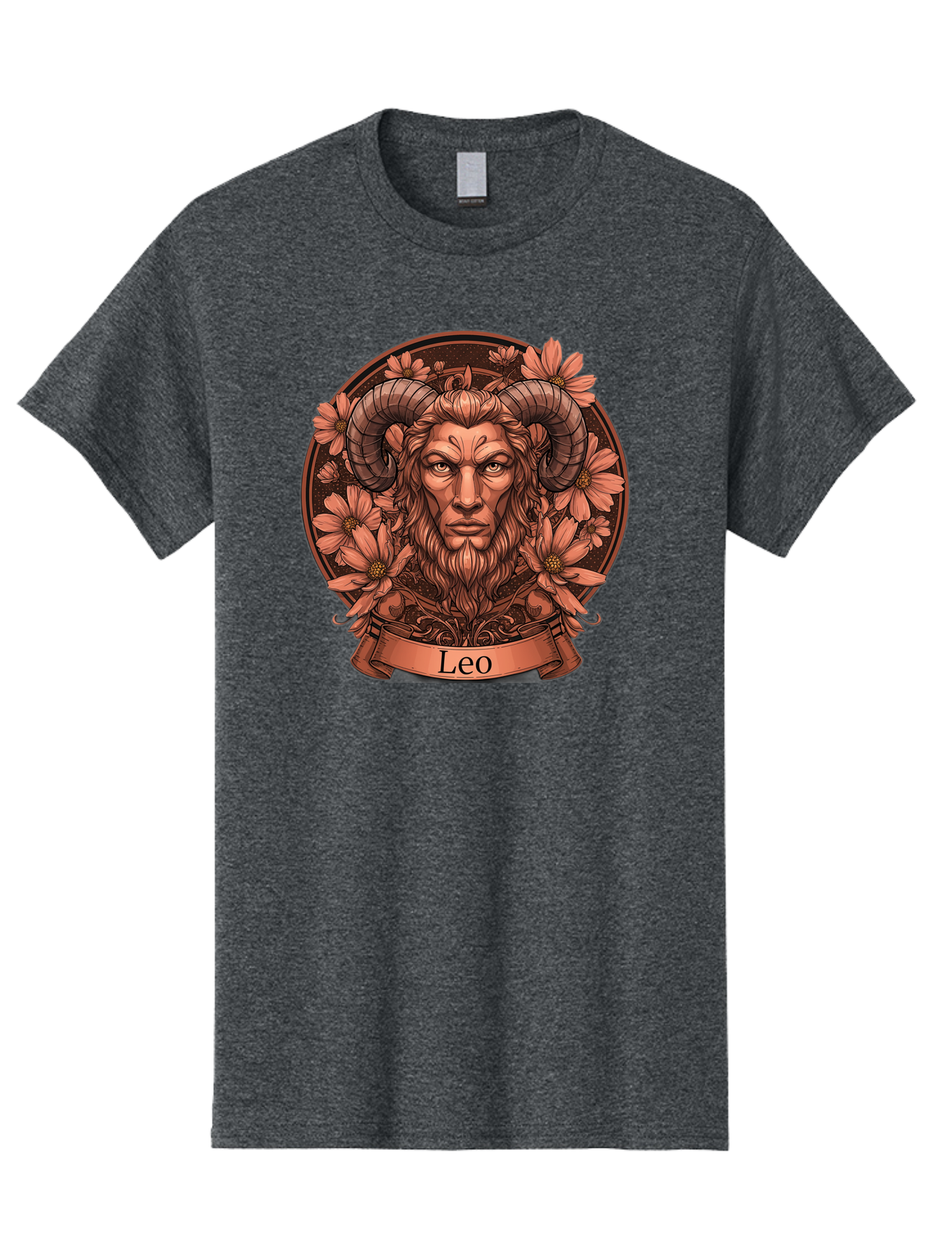 Leo-Zodiac Men'S Graphic Tee, 100% Cotton, Comfortable Casual Summer Wear, Machine Washable, Zodiac Sign, Astrological Symbol, Leo Horoscope, Mythical Creature, Floral Design, Ornate Illustration, Symbolic Representation, Mystical Art, Bae215