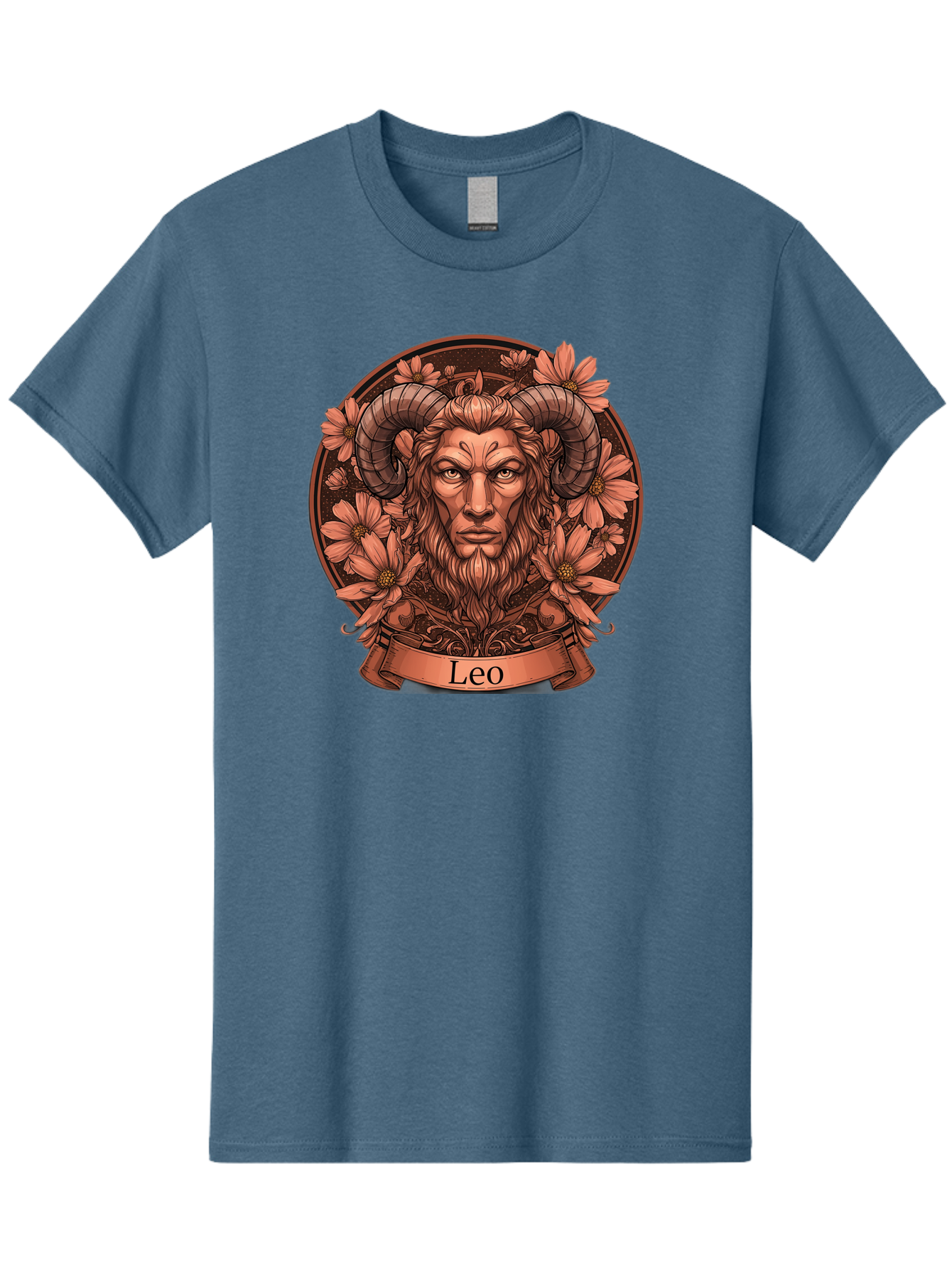 Leo-Zodiac Men'S Graphic Tee, 100% Cotton, Comfortable Casual Summer Wear, Machine Washable, Zodiac Sign, Astrological Symbol, Leo Horoscope, Mythical Creature, Floral Design, Ornate Illustration, Symbolic Representation, Mystical Art, Bae215