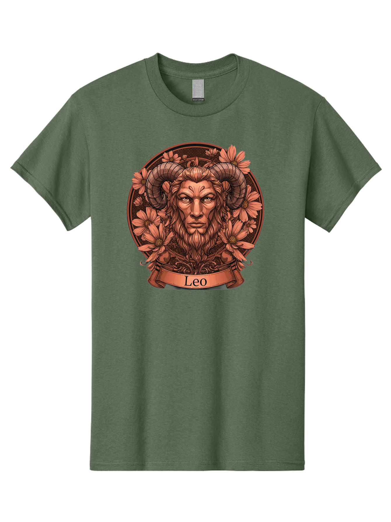 Leo-Zodiac Men'S Graphic Tee, 100% Cotton, Comfortable Casual Summer Wear, Machine Washable, Zodiac Sign, Astrological Symbol, Leo Horoscope, Mythical Creature, Floral Design, Ornate Illustration, Symbolic Representation, Mystical Art, Bae215