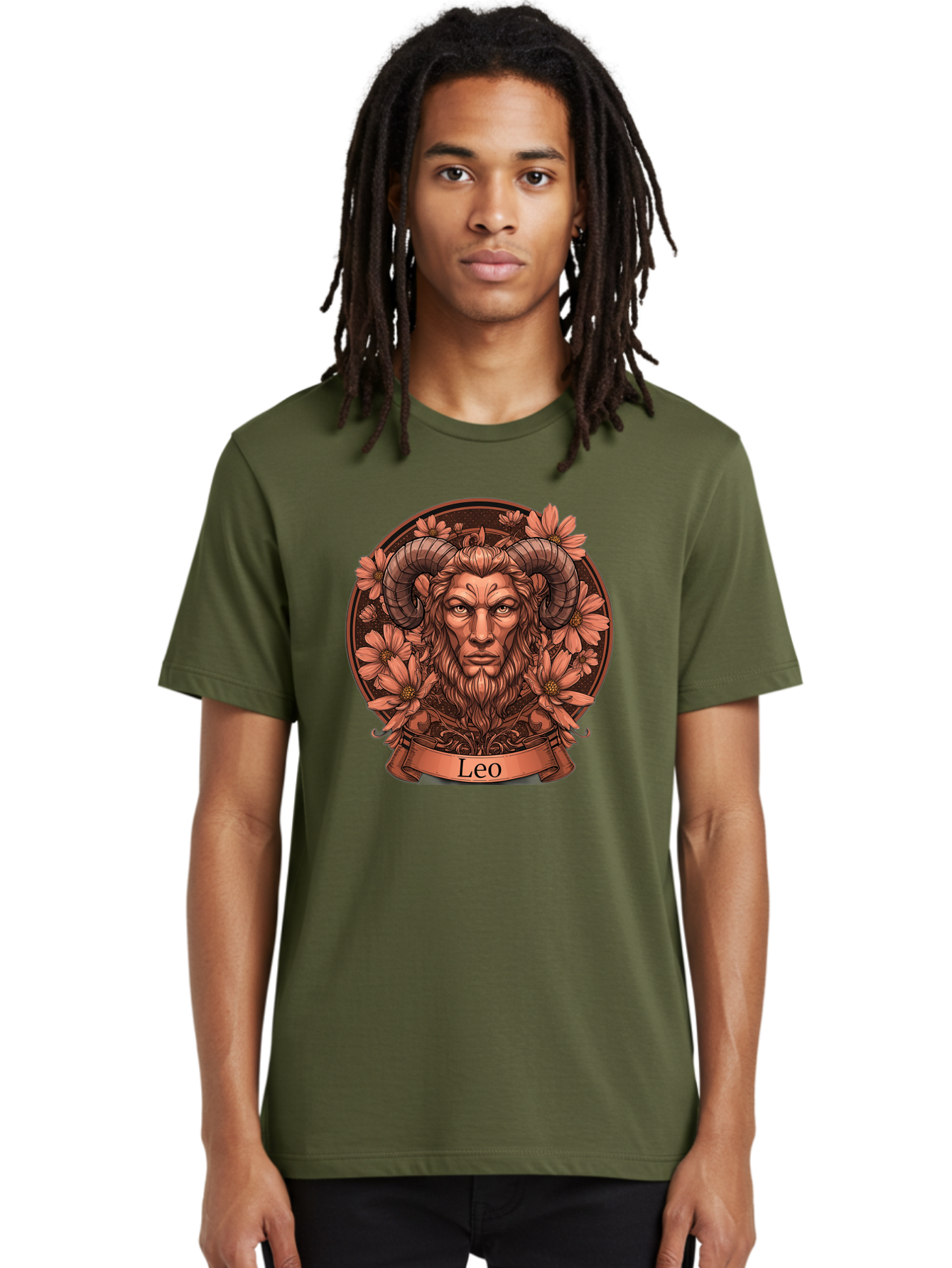 Leo-Zodiac Men'S Graphic Tee, 100% Cotton, Comfortable Casual Summer Wear, Machine Washable, Zodiac Sign, Astrological Symbol, Leo Horoscope, Mythical Creature, Floral Design, Ornate Illustration, Symbolic Representation, Mystical Art, Bae215