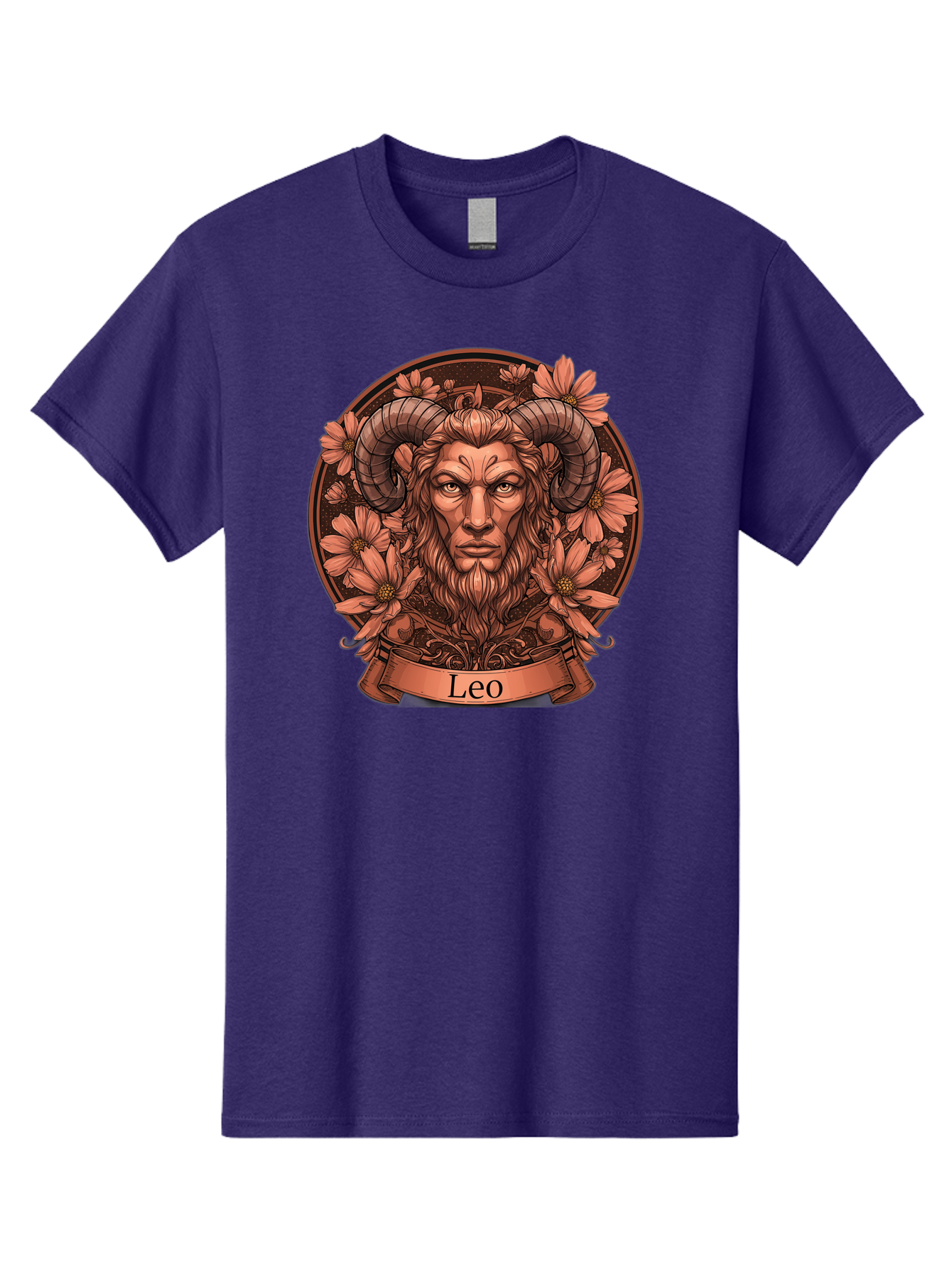 Leo-Zodiac Men'S Graphic Tee, 100% Cotton, Comfortable Casual Summer Wear, Machine Washable, Zodiac Sign, Astrological Symbol, Leo Horoscope, Mythical Creature, Floral Design, Ornate Illustration, Symbolic Representation, Mystical Art, Bae215