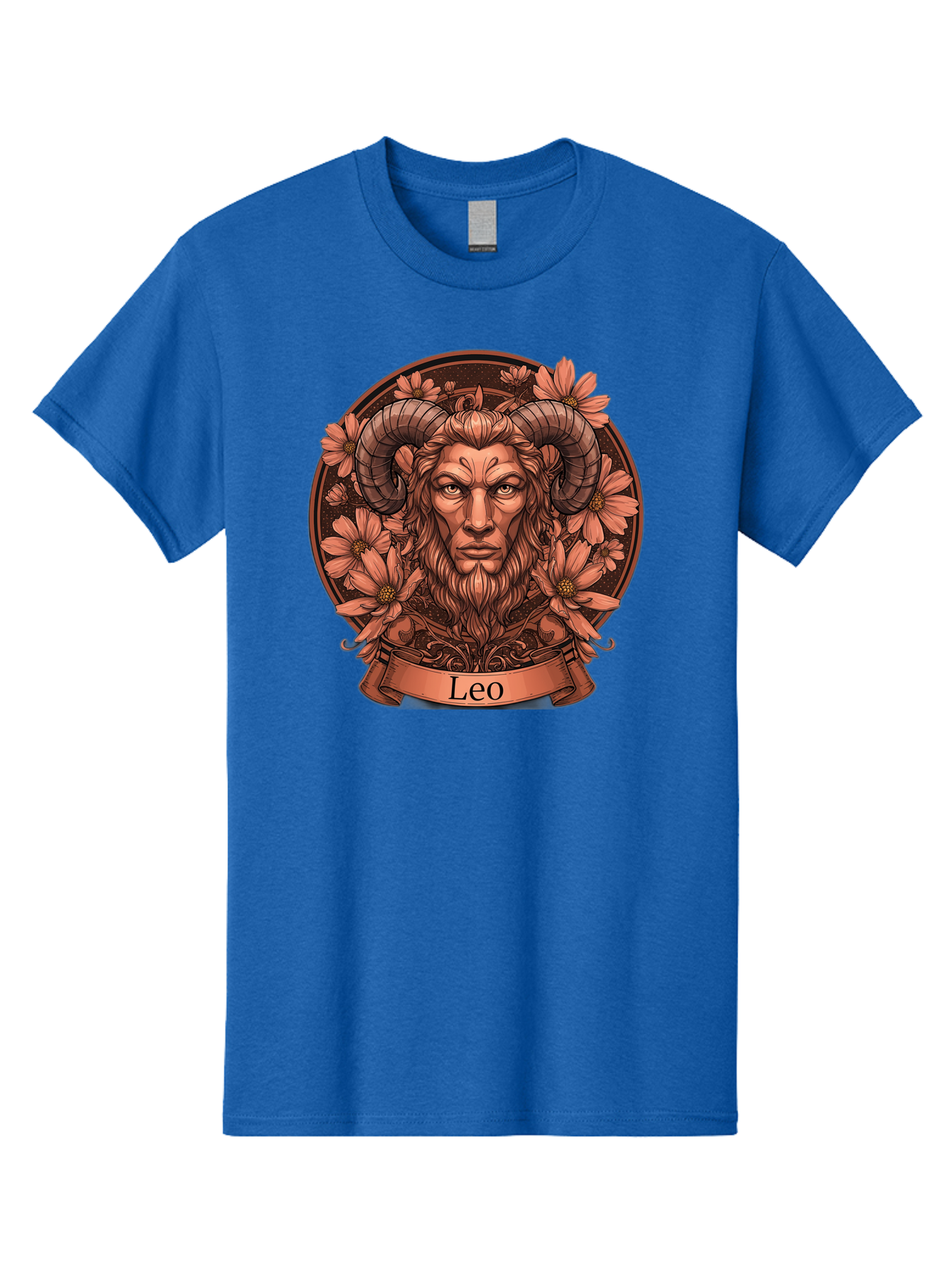 Leo-Zodiac Men'S Graphic Tee, 100% Cotton, Comfortable Casual Summer Wear, Machine Washable, Zodiac Sign, Astrological Symbol, Leo Horoscope, Mythical Creature, Floral Design, Ornate Illustration, Symbolic Representation, Mystical Art, Bae215