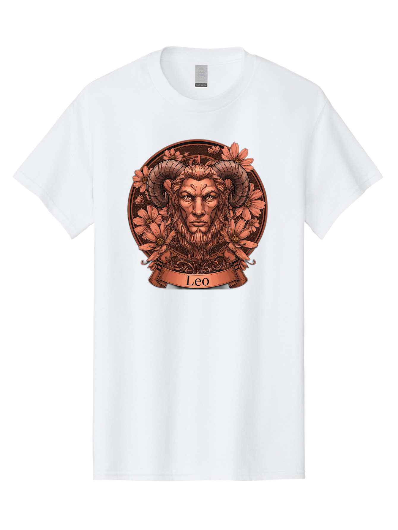 Leo-Zodiac Men'S Graphic Tee, 100% Cotton, Comfortable Casual Summer Wear, Machine Washable, Zodiac Sign, Astrological Symbol, Leo Horoscope, Mythical Creature, Floral Design, Ornate Illustration, Symbolic Representation, Mystical Art, Bae215