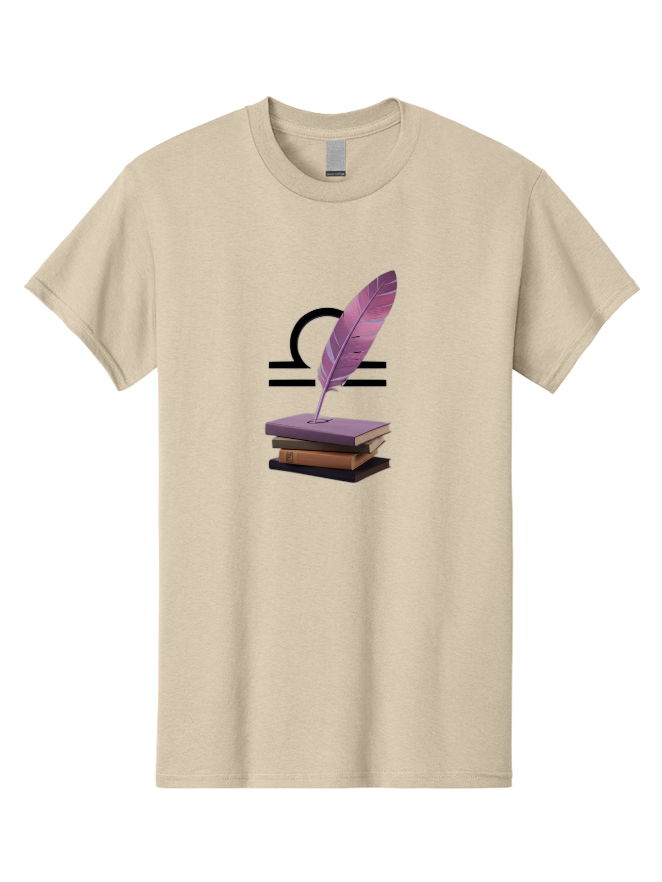 Libra-Quill Men'S Graphic Tee, 100% Cotton, Comfortable Casual Summer Wear, Machine Washable, Quill Pen On Notebook, Libra Symbol, Astrology, Writing, Journaling, Creativity, Self-Expression, Zodiac Sign, Purple Quill, Stacked Books Bae216