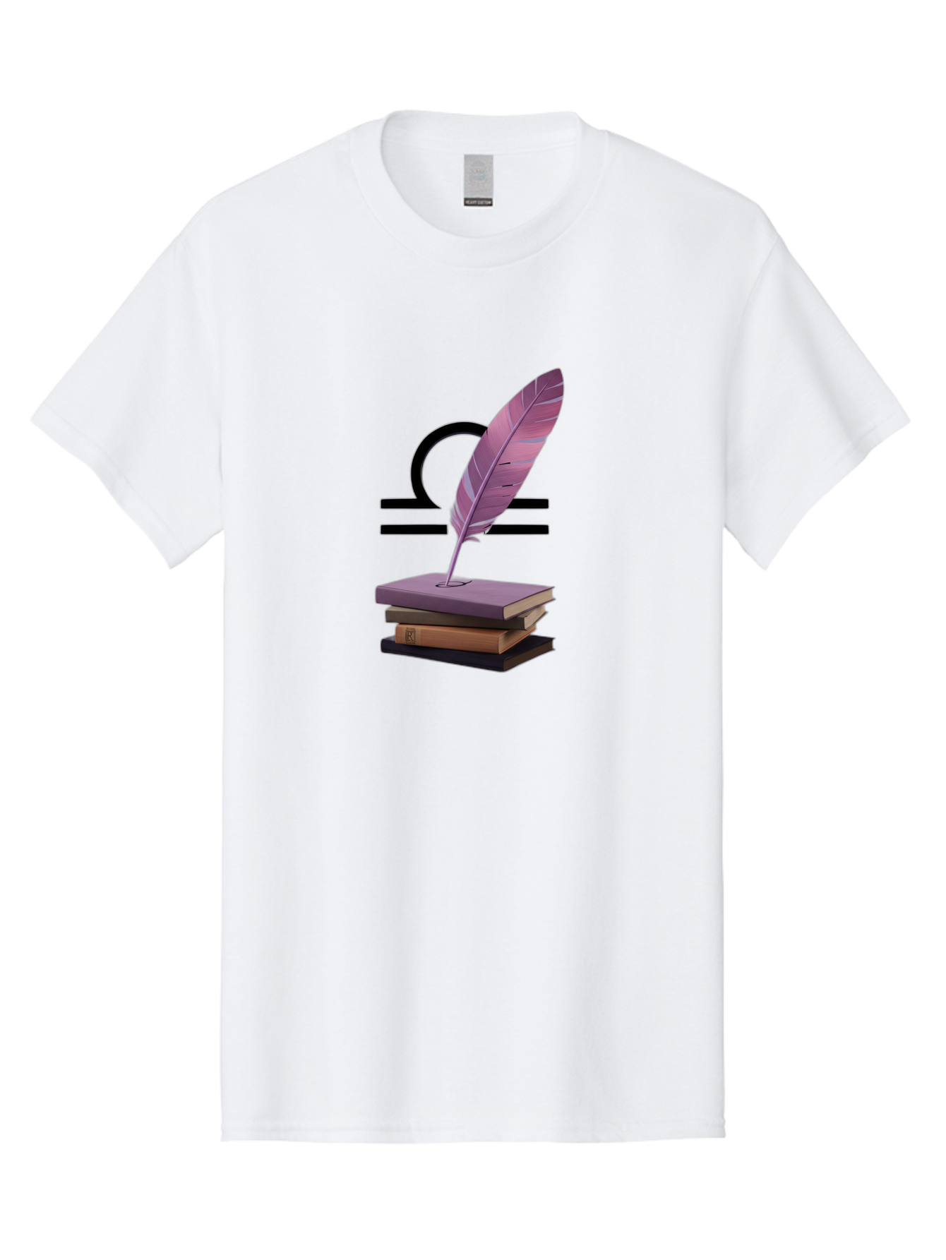 Libra-Quill Men'S Graphic Tee, 100% Cotton, Comfortable Casual Summer Wear, Machine Washable, Quill Pen On Notebook, Libra Symbol, Astrology, Writing, Journaling, Creativity, Self-Expression, Zodiac Sign, Purple Quill, Stacked Books Bae216