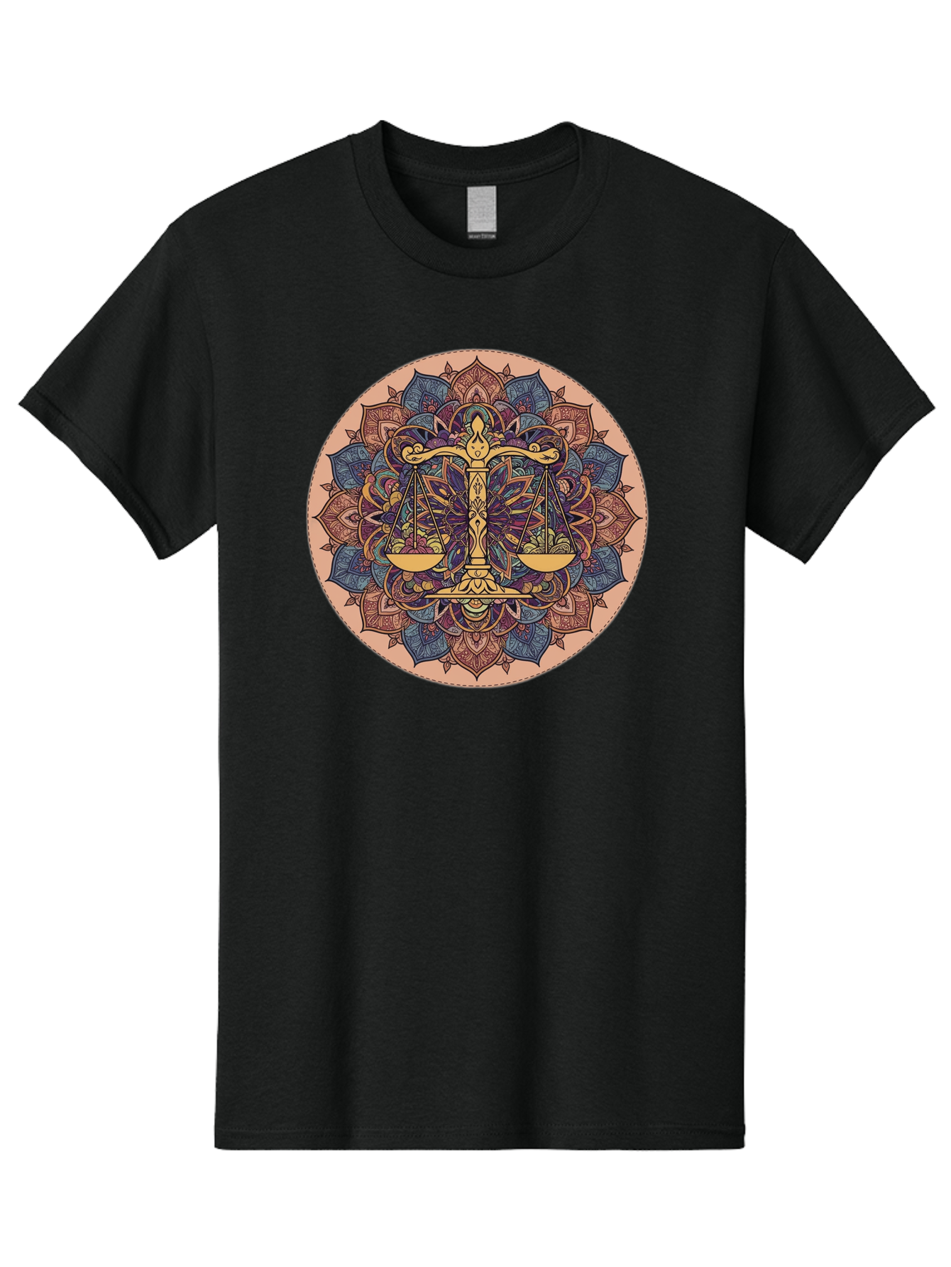 Libra-Scales-Mandala Men'S Graphic Tee, 100% Cotton, Comfortable Casual Summer Wear, Machine Washable, Libra Scales, Intricate Mandala Design, Floral Patterns, Balance And Harmony, Astrology Symbol, Zodiac Sign, Decorative Art, Mystical Vibes, Bae217