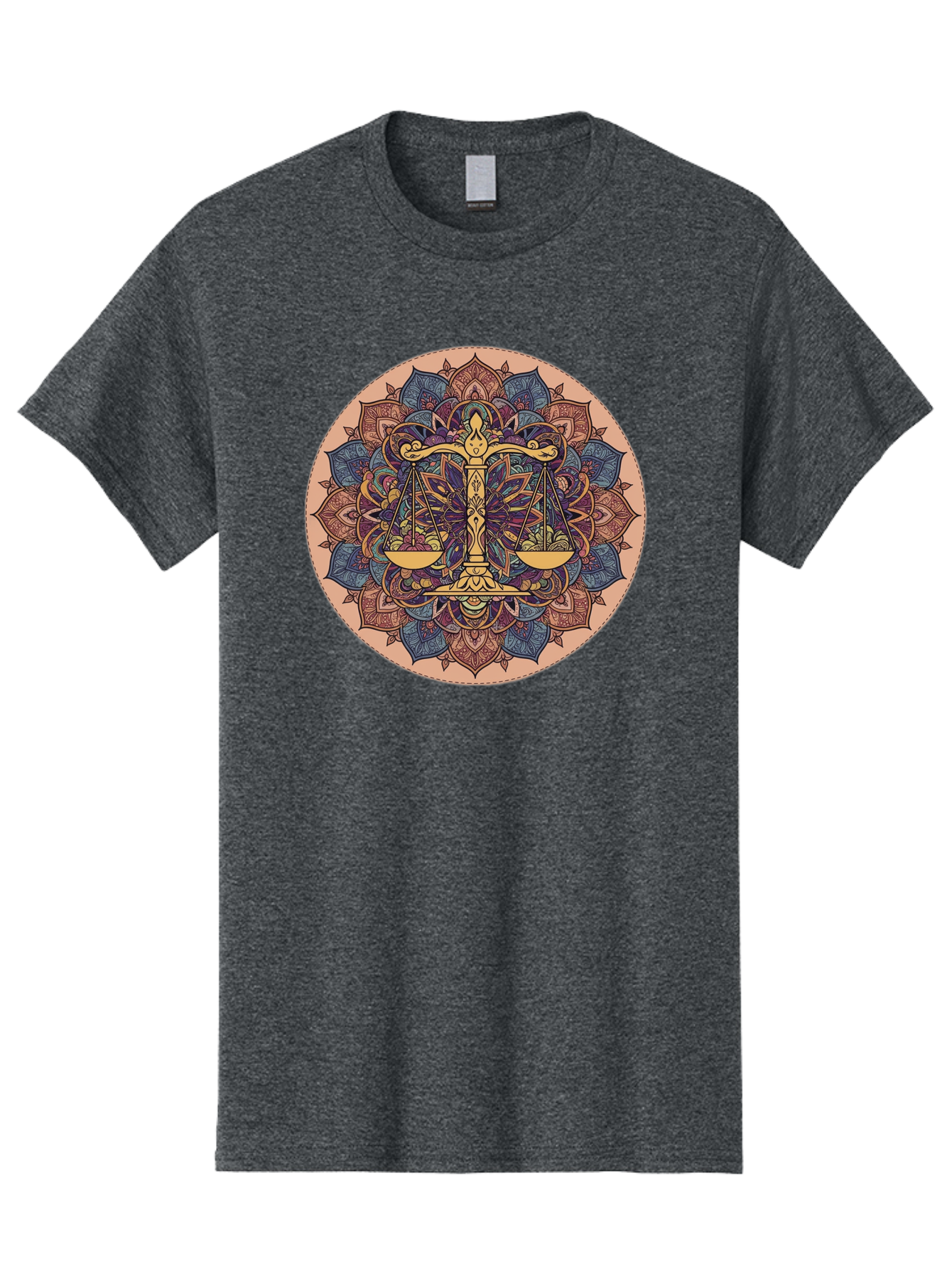 Libra-Scales-Mandala Men'S Graphic Tee, 100% Cotton, Comfortable Casual Summer Wear, Machine Washable, Libra Scales, Intricate Mandala Design, Floral Patterns, Balance And Harmony, Astrology Symbol, Zodiac Sign, Decorative Art, Mystical Vibes, Bae217